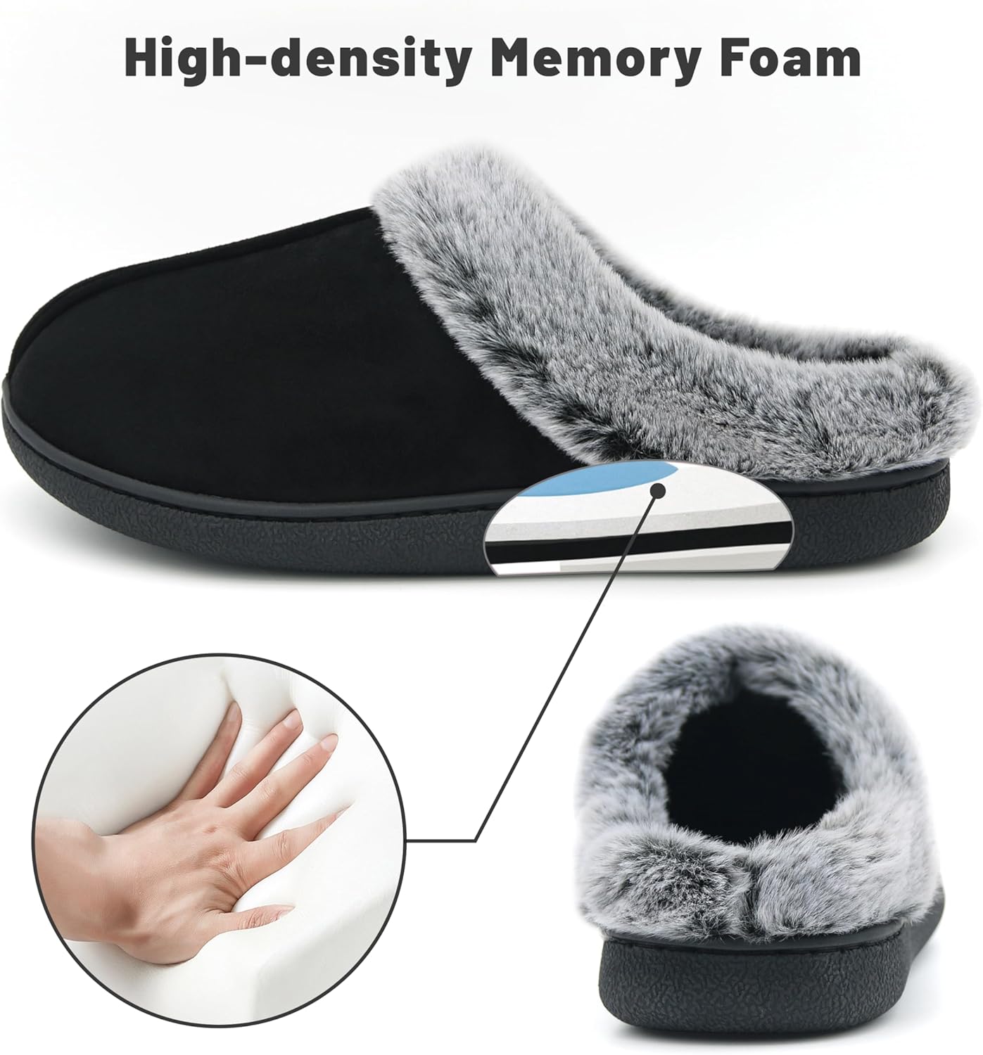 Memory Foam Slippers for Women, Fluffy Fuzzy Cushion Womens House Shoes for Indoor Outdoor Bedroom, Cute Comfy Microsuede Scuff for Ladies - Image 4