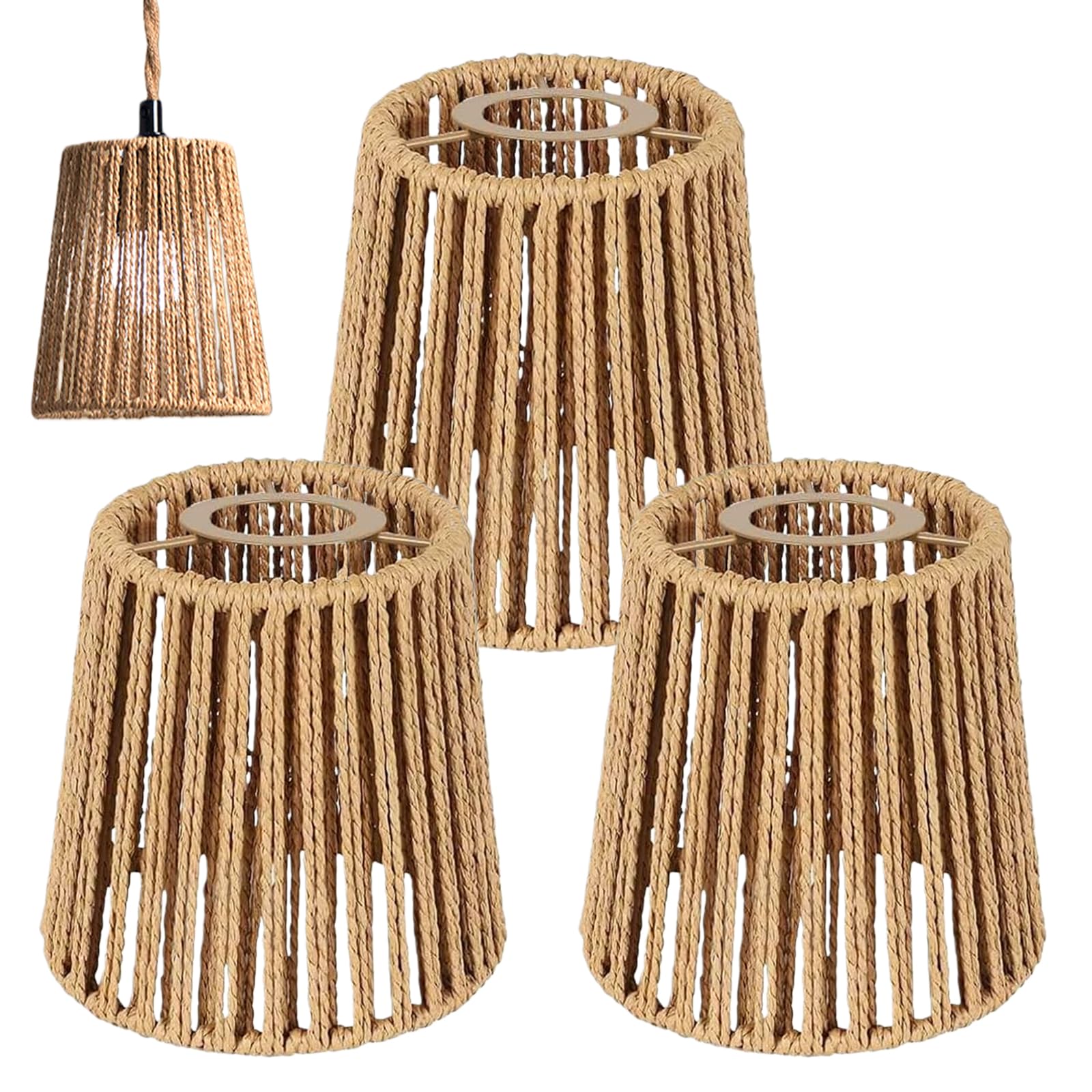 3 paralumi in rattan boemo, di ricambio in vimini (altezza 14 cm) per lampada a sospensione, lampada da terra, lampada da tavolo, lampada a sospensione e lampada da soffitto, accessori per paralume