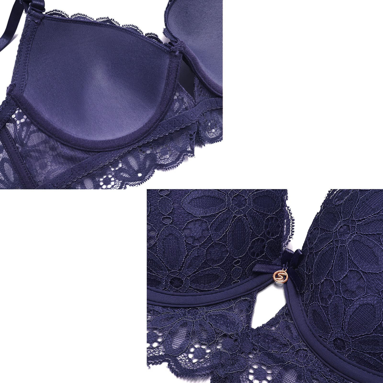 SHEKINI Femme Ensemble de Lingerie Sexy Soutien Gorge et Tong en Dentelle Florale Soutien-Gorge avec Armatures Push Up Lingerie Set Classique