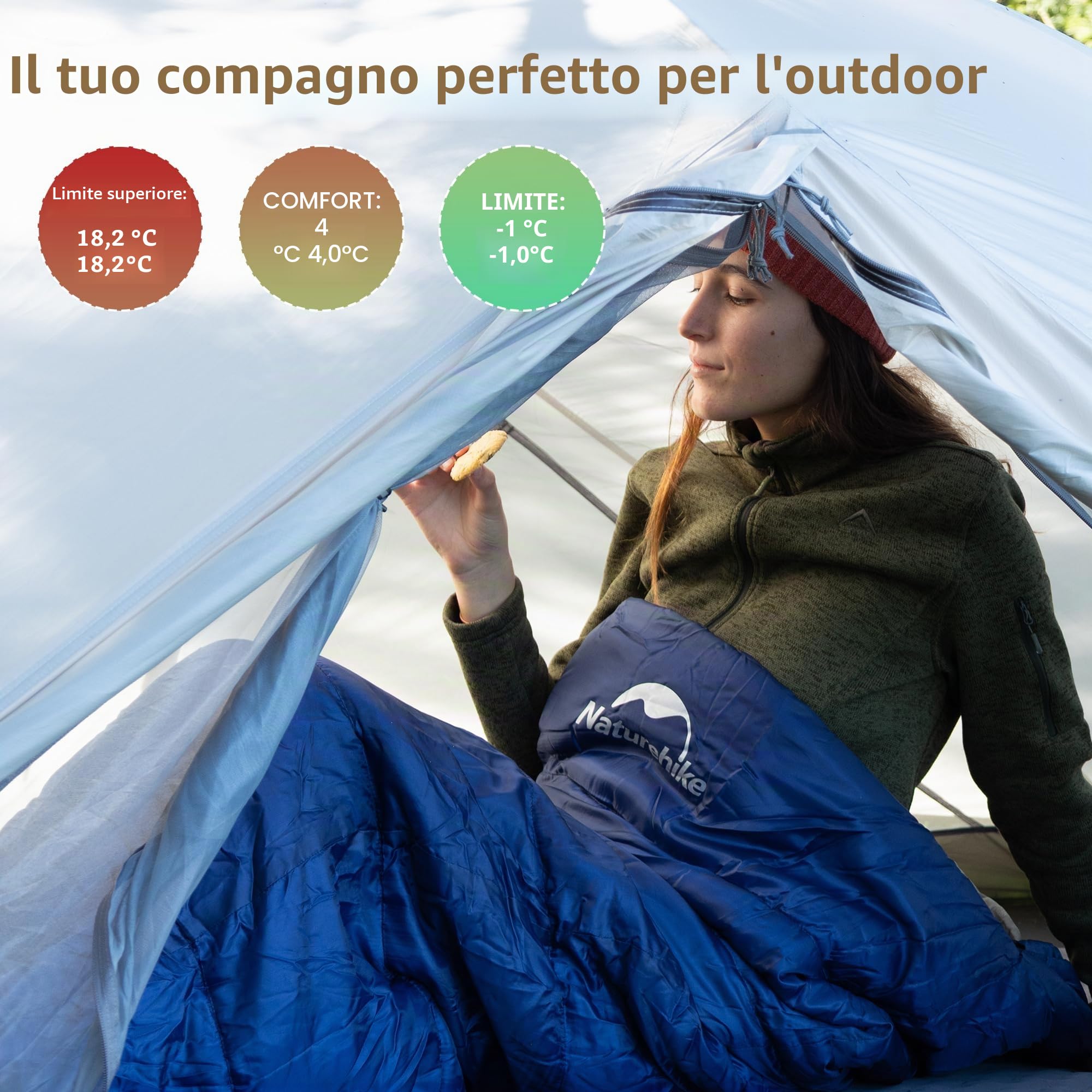 Naturehike Sacco a Pelo Mummia Sacco a Pelo Invernale in Cotone 4 Stagioni Adatto per 4℃ per Escursionismo, Campeggio, Alpinismo, Trekking