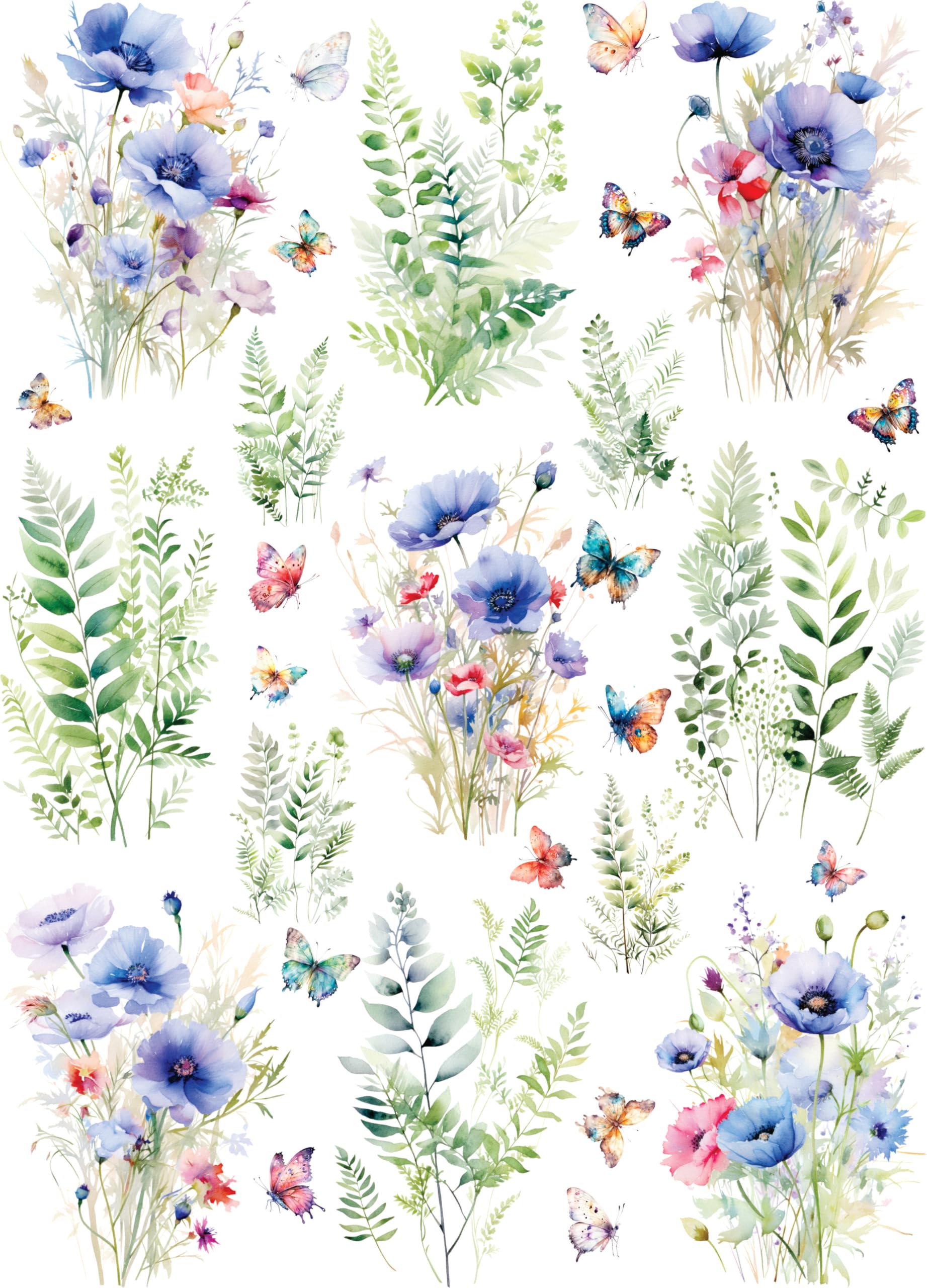 Blue Poppies Rice Paper, 11.5 x 16 inch (1pc) - Mulberry Paper for Decoupage Furniture Print Crafts by Craft Kreatively