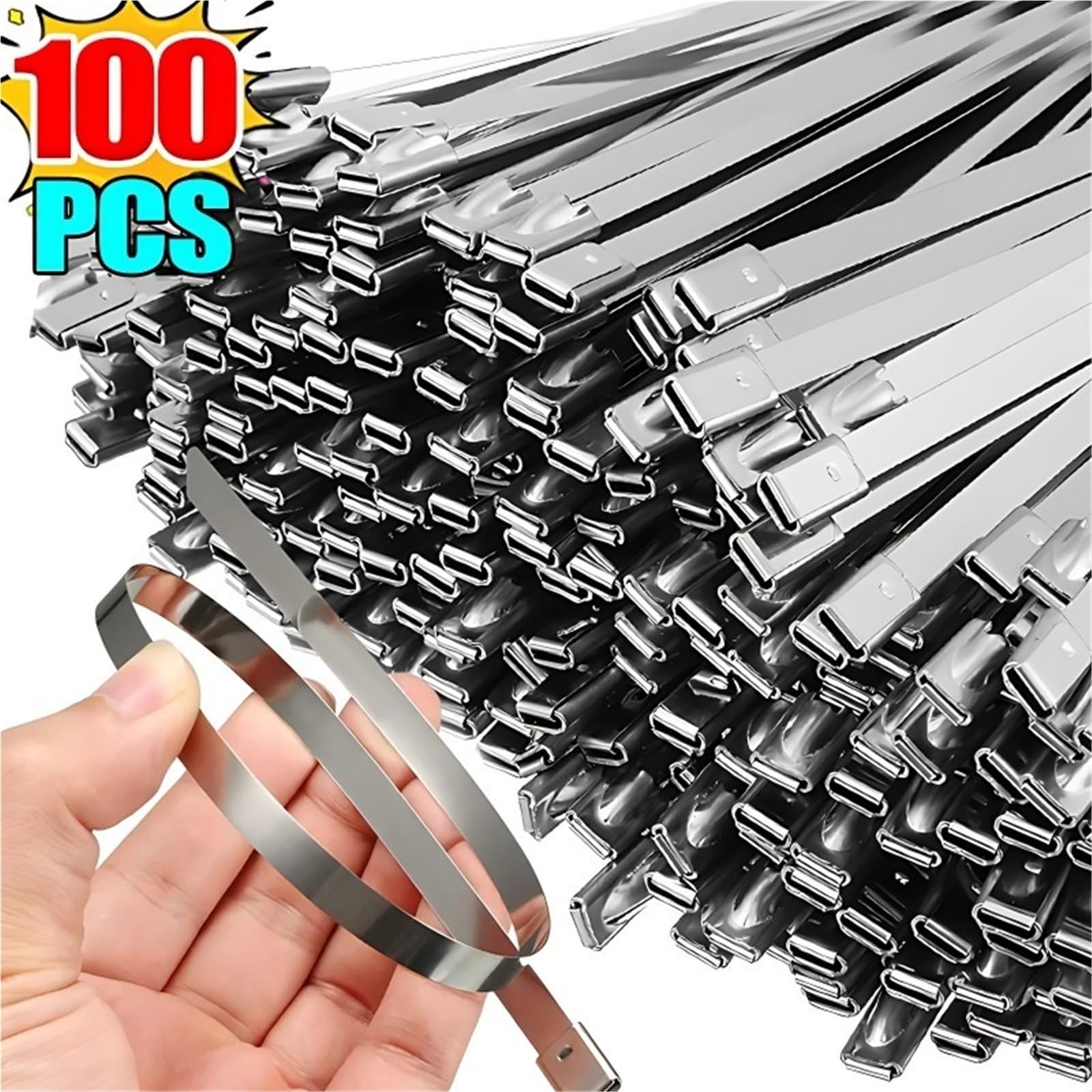 Kabelbinder Aus Metall 40/100 Stück Edelstahl-Metallbinder, wiederverwendbar, selbstsichernder Befestigungsring, Kabelbinder, Mehrzweck-Hardware-Kabel-Organizer(100PCS,4.6x300mm)