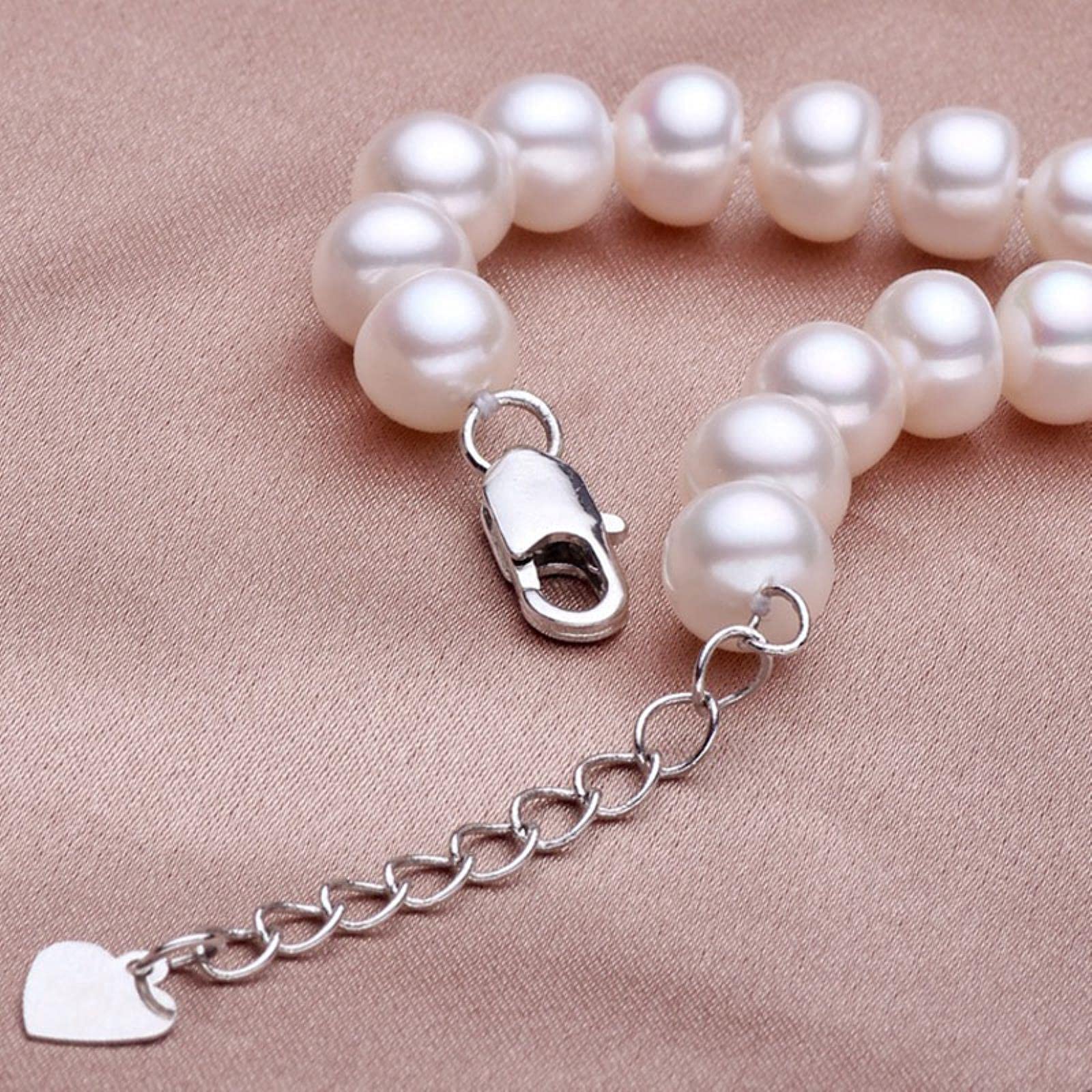 LOKILOKI Collar De Perlas De Agua Dulce Natural Real White 925 Joyas con Hebilla De Plata Esterlina para Mujeres Boda 40cm