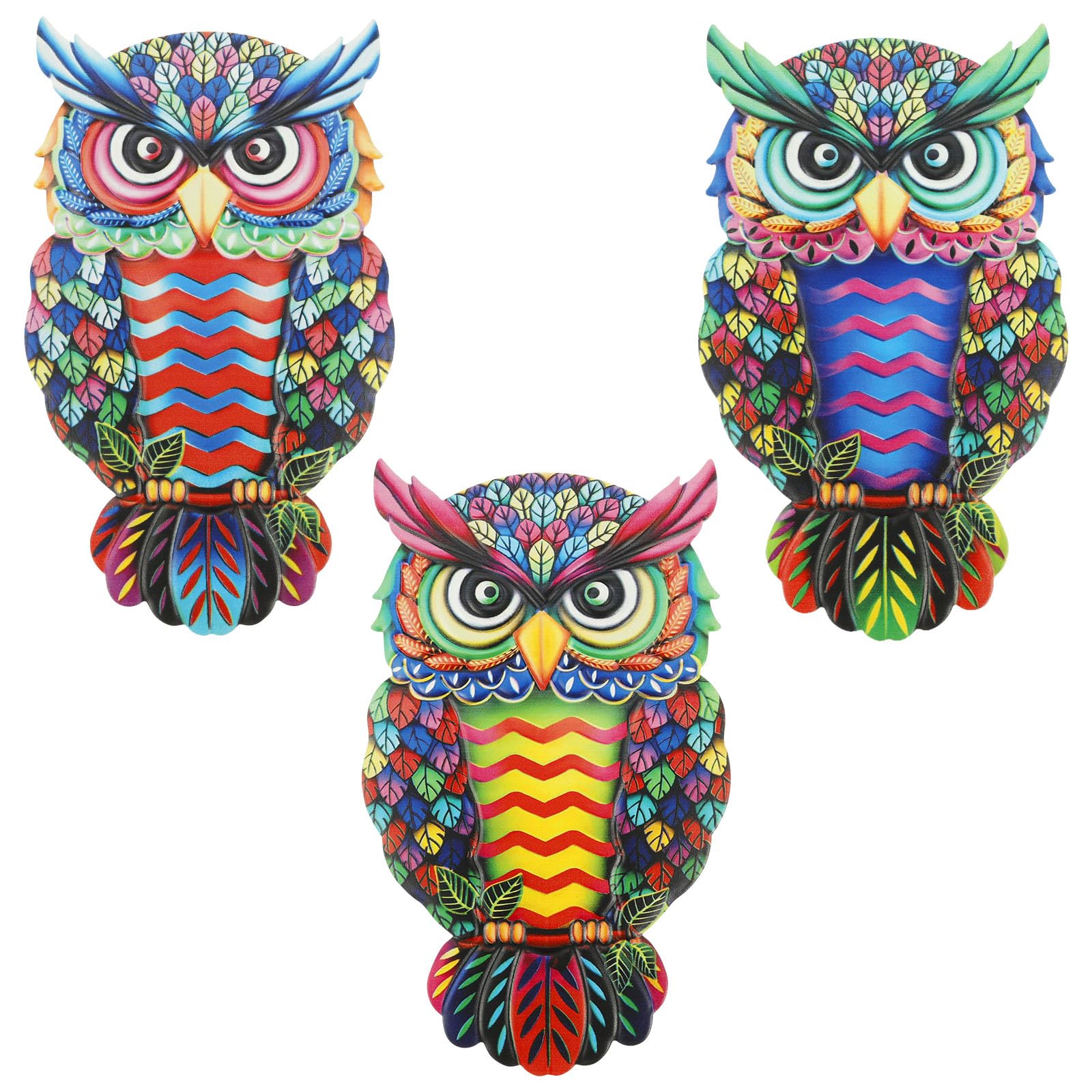 Foppla 3Pcs Metal Owl Wall Art,Hanging Owl Wall Sculptures,Wrought Iron Hanging Decoration for Garden Fence Patio Porch Yard Indoor Outdoor