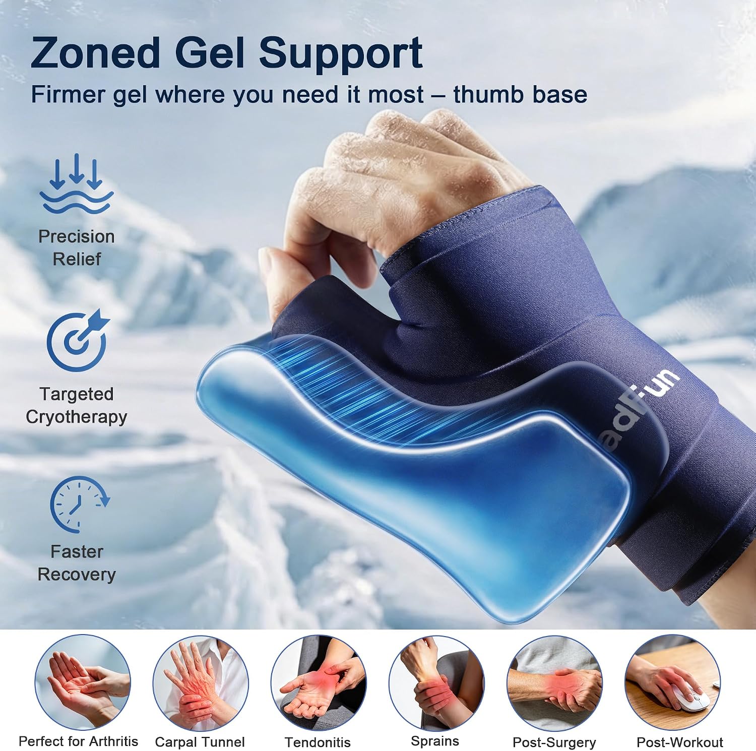 Wrist & Thumb Ice Pack Wrap- 2 Pack Upgraded Reusable Hot Cold Compress Hand Ice Pack for Carpal Tunnel Pain Relief, Tendonitis, Sports Injuries Swelling,Gift for Man&Woman, Size L/XL