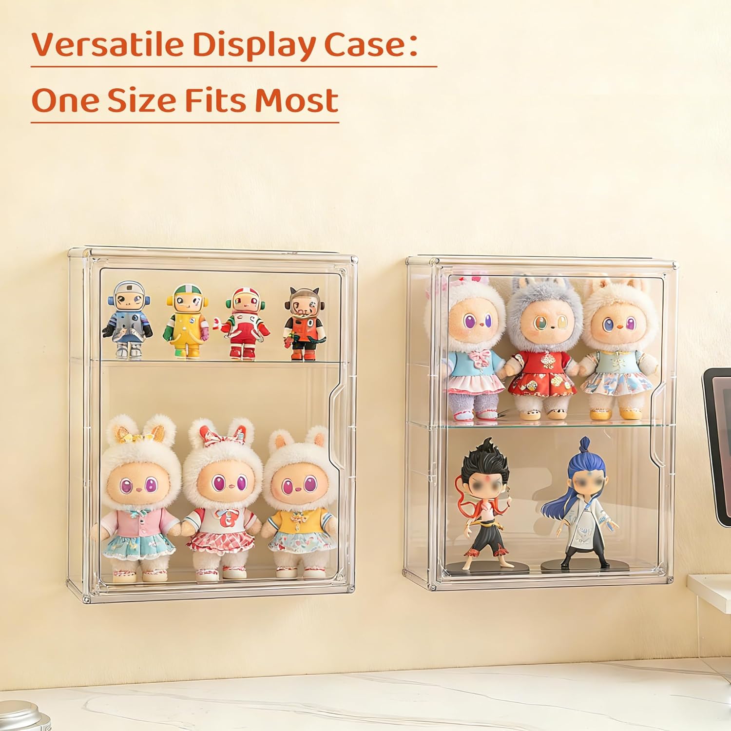 acrylic display case compatible with labubu pop mart 2 tier wall mount figure display case for collectibles clear acrylic box with removable divider 2pack