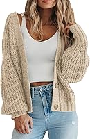 PRETTYGARDEN Women's Chunky Knit Open Front Cardigan Sweater Long Sleeve Button Down Loose Short Outerwear for Spring Fall