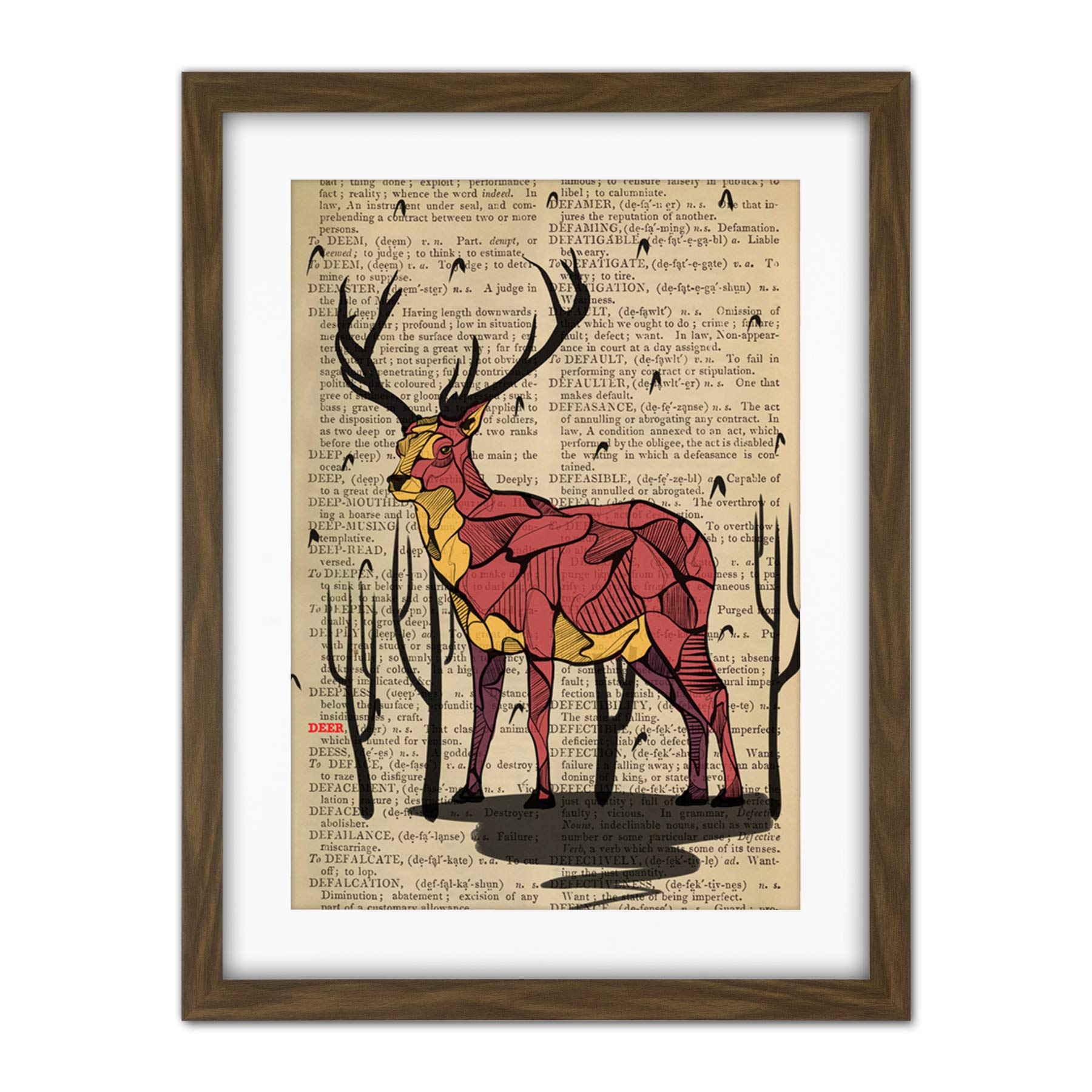 Wee Blue Coo Upcycle Dictionary Stag Deer Artwork Framed Wall Art Print 18X24 Inch