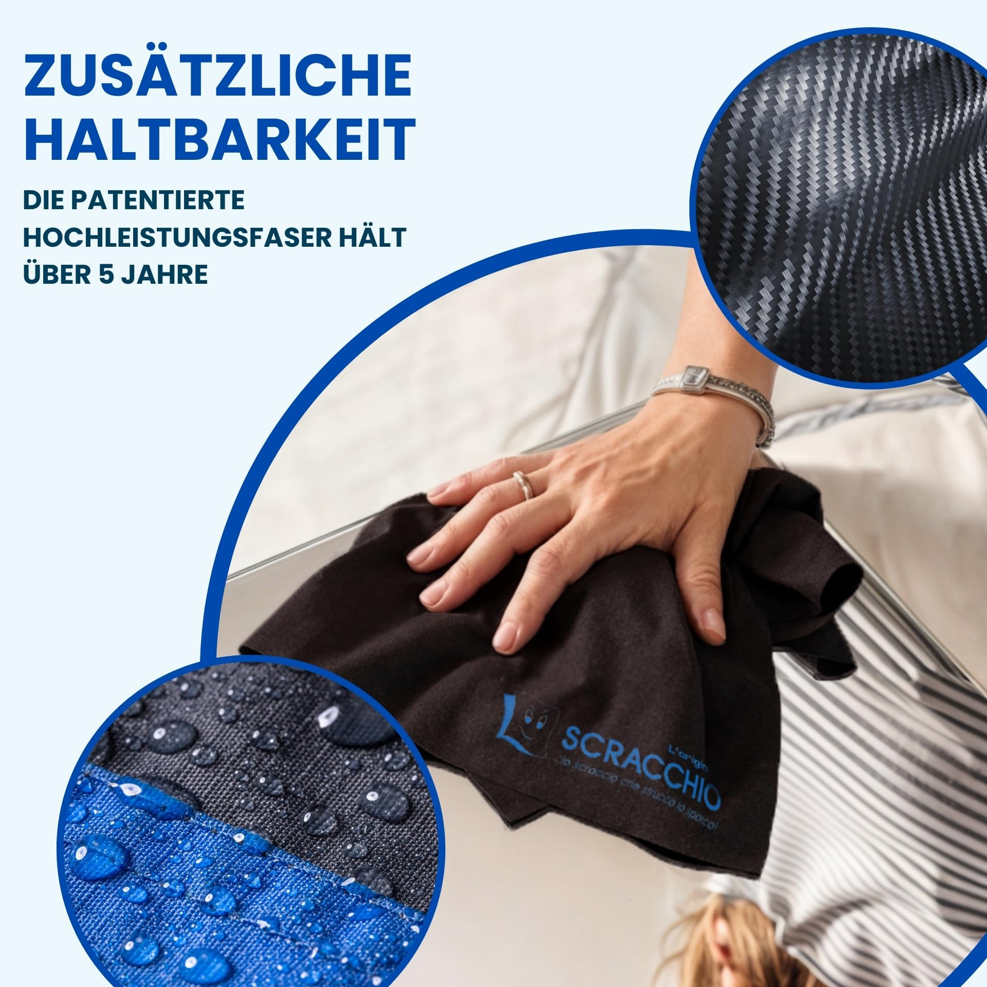 Scracchio Original, Mikrofaser Tuch +5 Jahre Haltbarkeit, Mikrofasertücher für Auto Reinigung, Haushalt, Glasreiniger, Fensterputztücher, Nur mit Wasser Reinigen, ohne chemische Reinigungsmittel(3Stk)