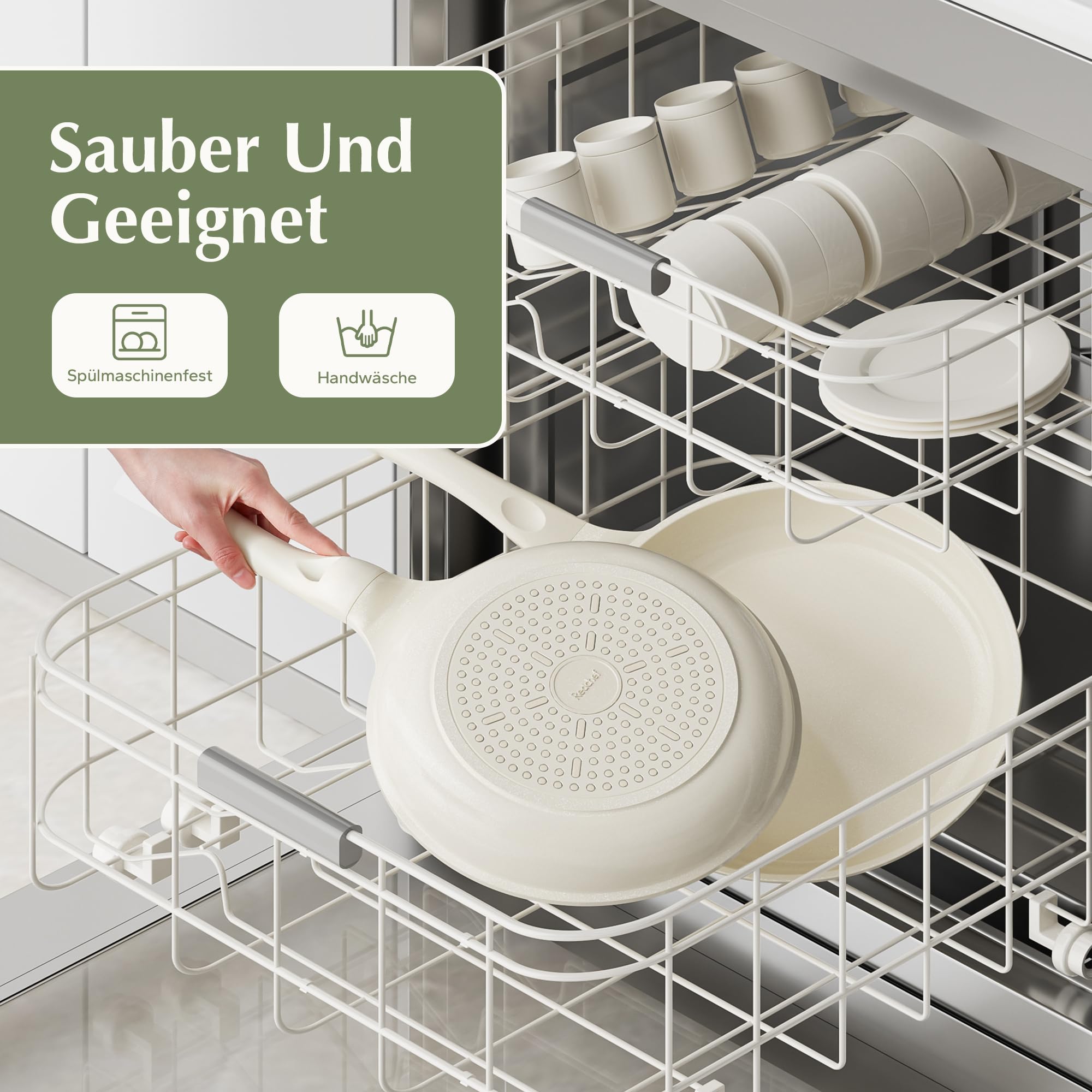 Redchef Padella In Ceramica 28cm Con Rivestimento Antiaderente, Padella Per Induzione, Padella Per Omelette, Pentole Senza PTFE & PFAS & PFOA, Resistente Ai Graffi Lavabile In Lavastoviglie, Beige