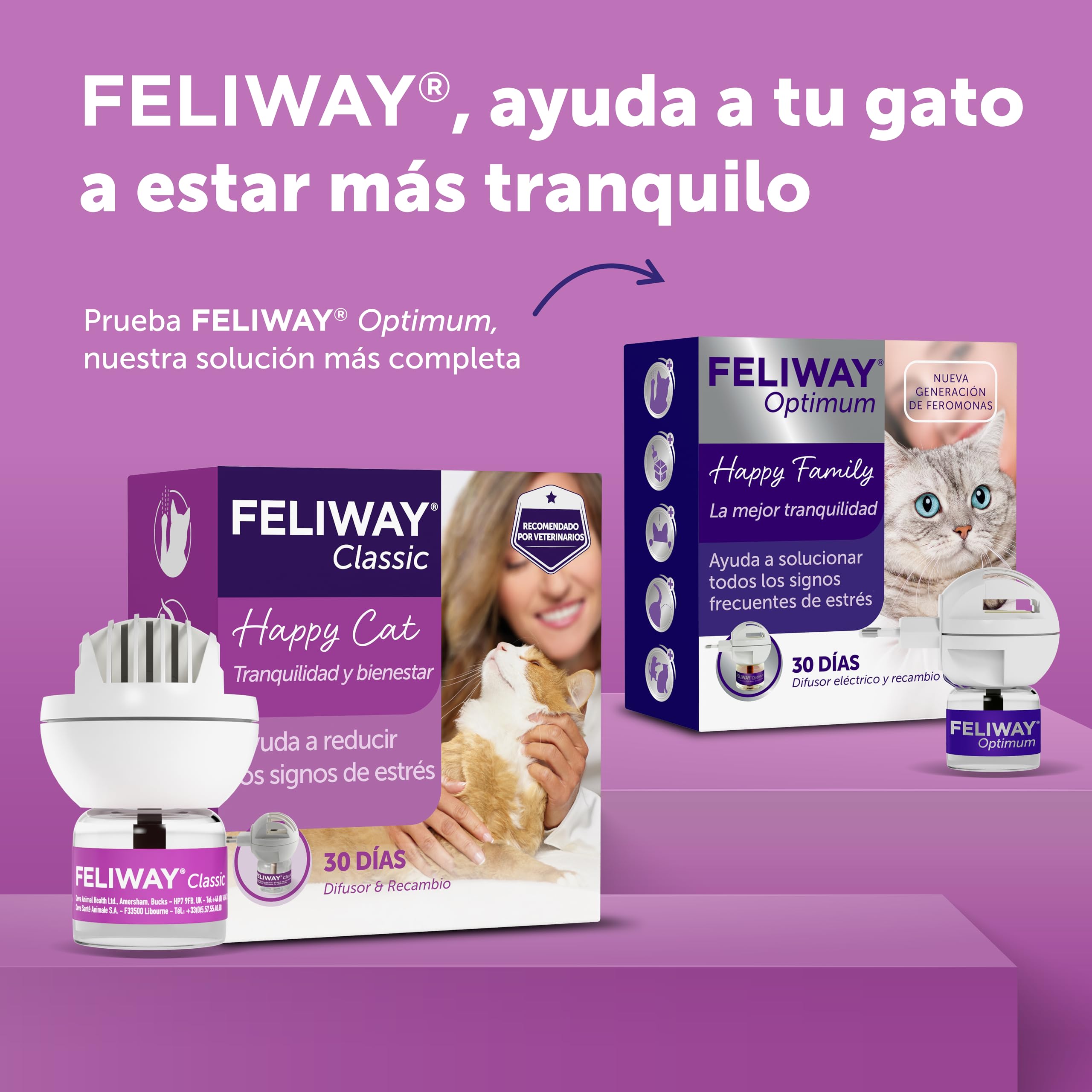 FELIWAY Classic - Difusor + Recambio de feromonas calmantes para gatos (30 días, 48 ​​ml) - Ayuda a reducir los signos más comunes de estrés. Recomendado por veterinarios. Tranquilidad y bienestar.