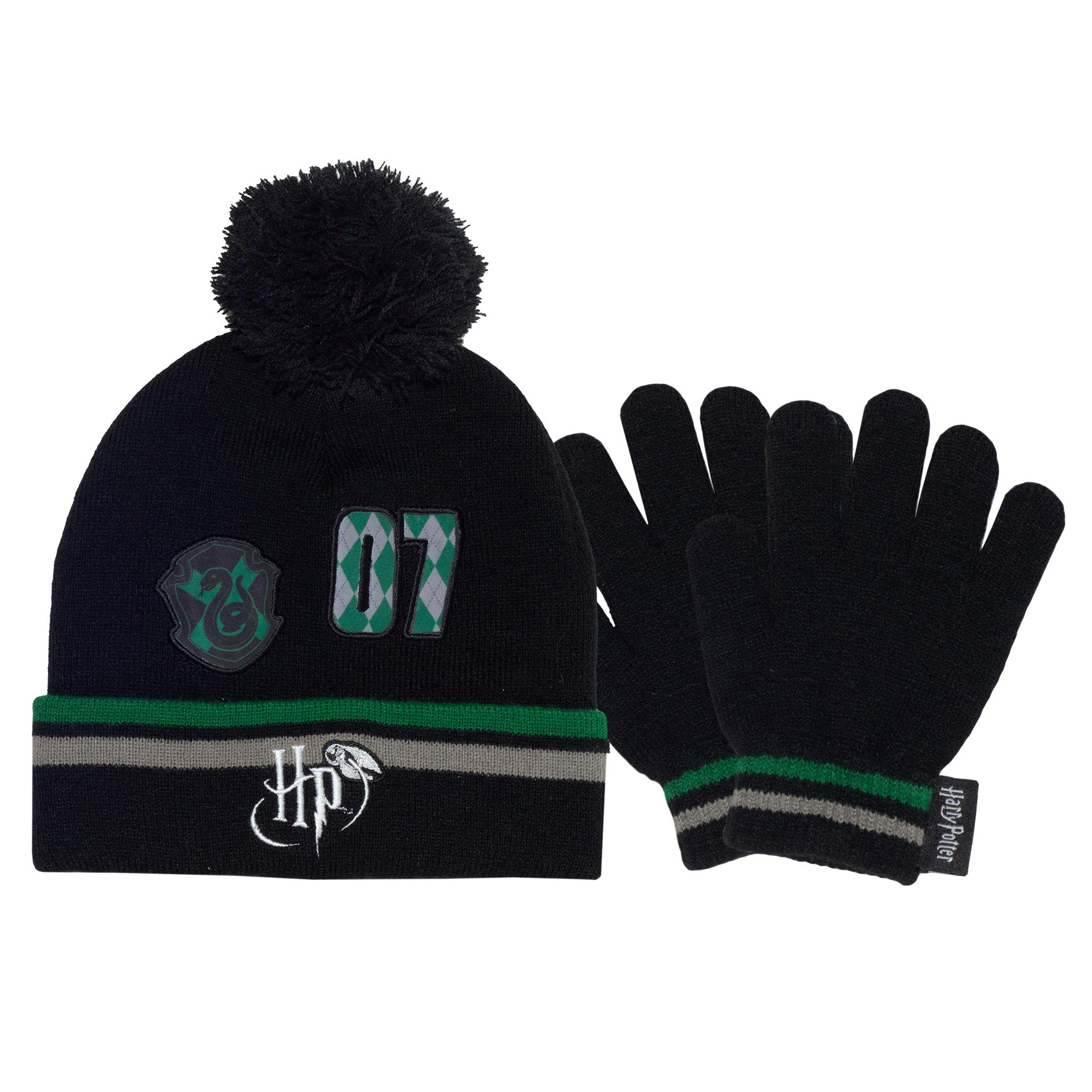 Popgear Boys Black Harry Potter Slytherin 07 Beanie And Gloves Set | Official Merchandise