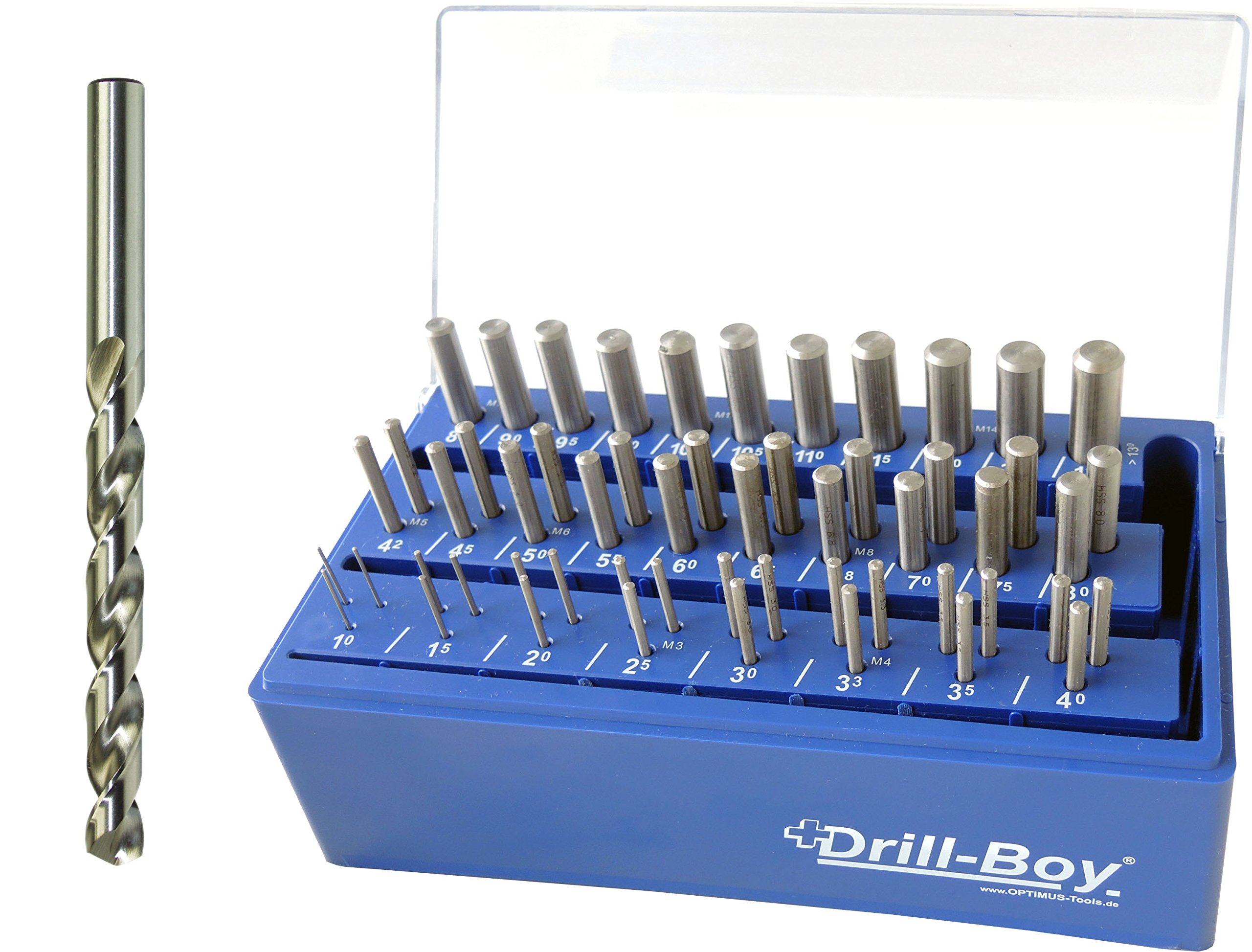 55 tlg. La Revista"Drill Boy" profesional broca espiral DIN 338 N, HSS-CO, de perfil de planta y de calidad, en blanco, 1-13 x 0,5 mm