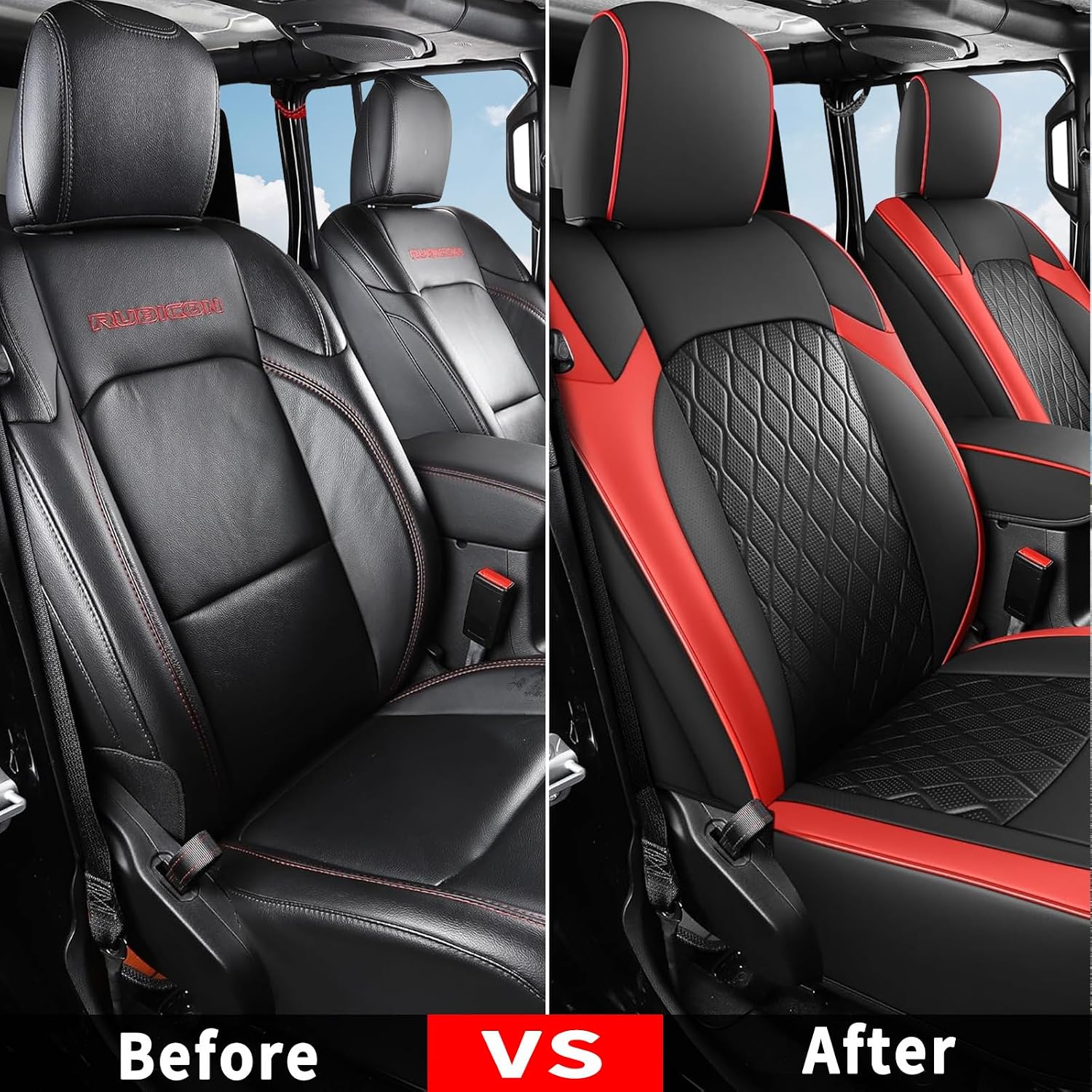 Coverado Seat Covers 4 Door for Jeep Wrangler, 2PCS Leather Car Seat Cover for Jeep Wrangler Vehicle Accessories Custom Fit for 2018-2026 Jeep Wrangler Seat Covers 2-Door/4-Door(Red)