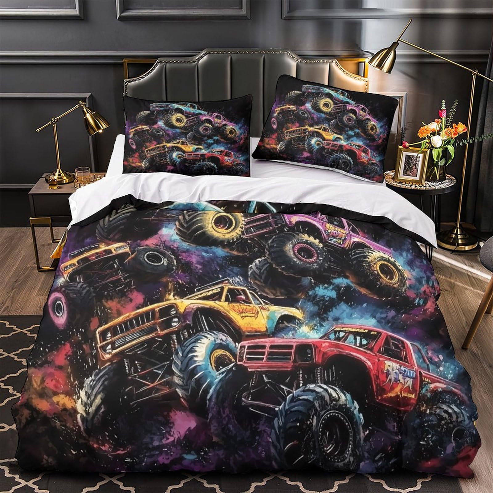 Parure de lit camion tout-terrain 140x200cm avec housse de couette microfobre 3D