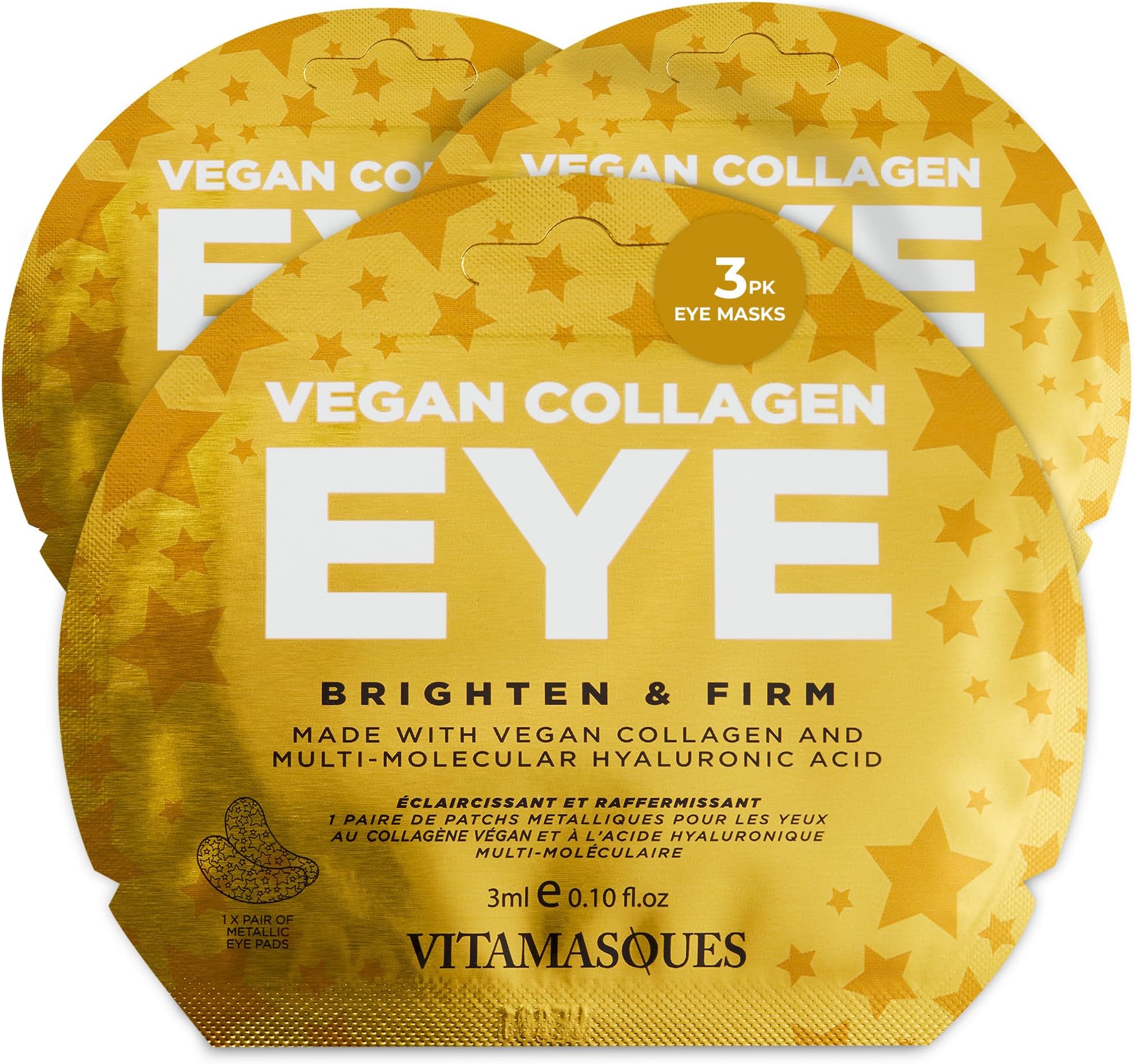 Under Eye Patches 3-Pack - Firming & Brightening - Anti Aging Collagen Korean Skin Care Reduce Fine Lines, Puffiness, Wrinkles & Dark Circles - Hyaluronic Acid - Vegan & Cruelty-Free
