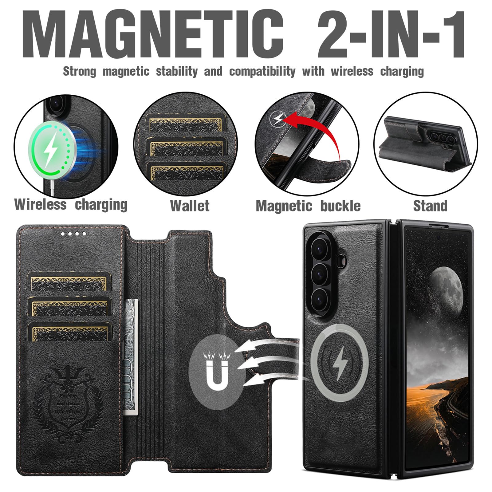 Custodia Flip For Samsung Galaxy Z Fold 8 Ultra, Portafoglio Staccabile Con Ventosa Magnetica Cover Posteriore Singola In Pelle Business Folio Antiurto TPU Soft Shell(Brown)