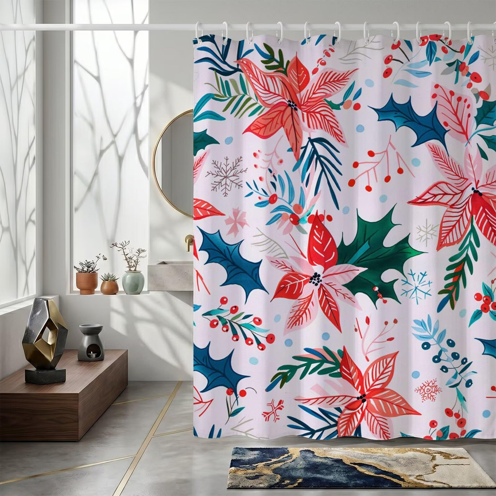 Rideau de douche imperméable 140x190cm anti moisissure en polyester lavable fleur