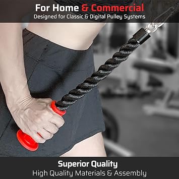 THEFITGUY Exercise Machine Attachments Bundle One 30-Inch Rope Plus One 16.5-Inch Single Rope Plus 2 Multifunction Extension Straps for Cable Machine Attachments (6 Snap Hooks Included)