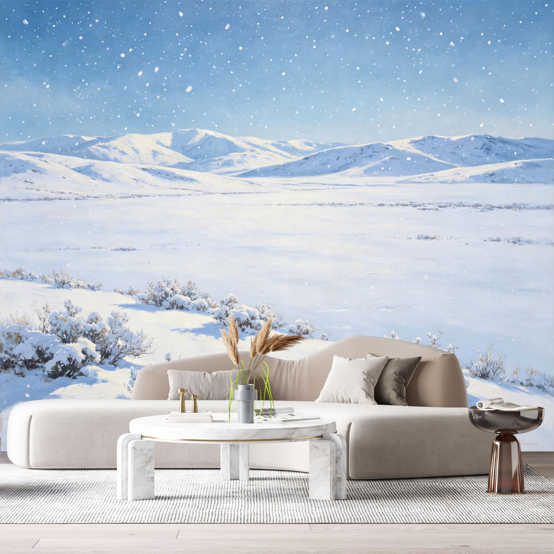 Custom Size Wall Murals Winter Mountain Landscape Snowy Field Oil Painting Blue Sky SelfAdhesive Wall Fabric Removable Large Wallpaper for Photo Living Room