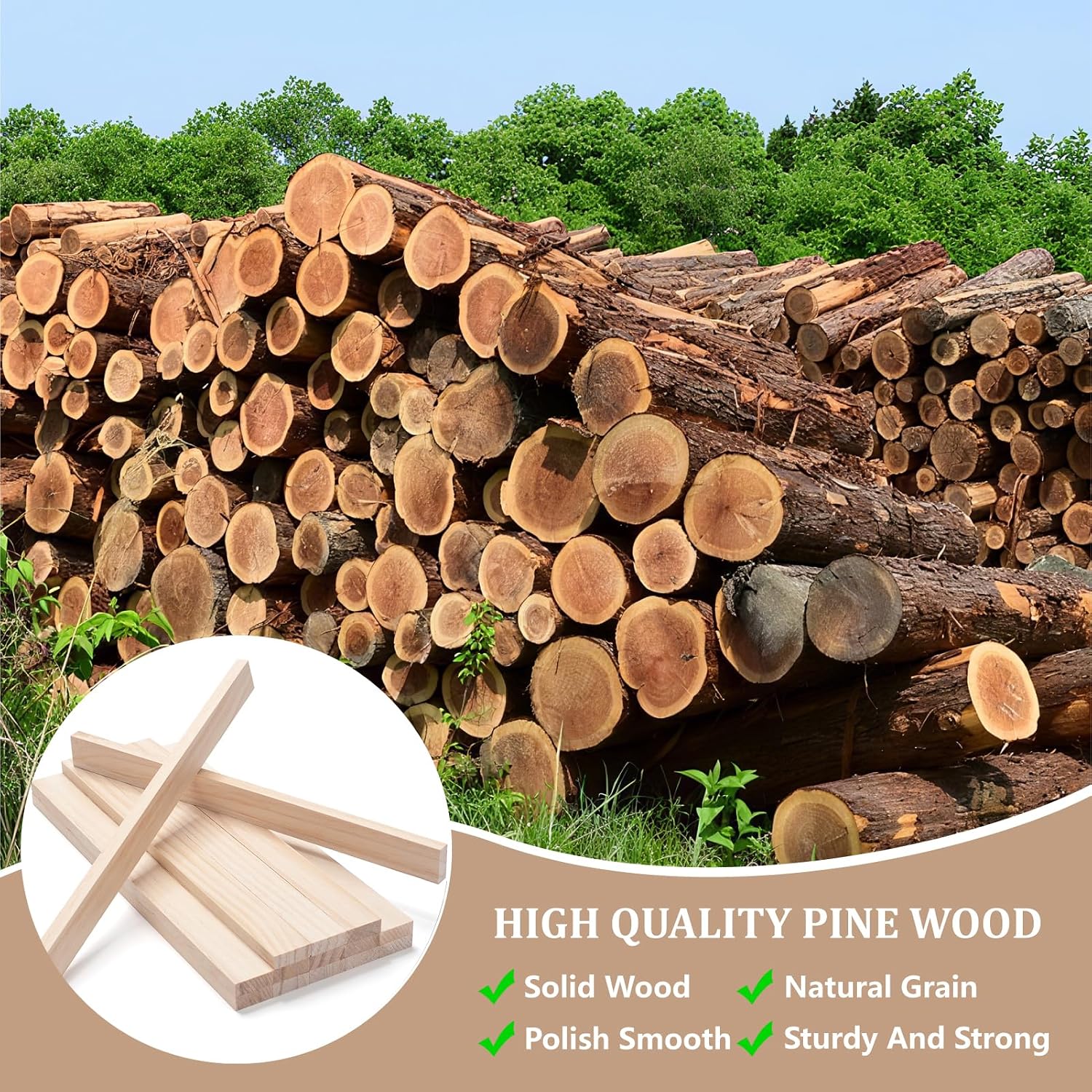 Wood Trim Wooden Strips Slats for Crafts, Square Wooden Dowels Sticks for Crafts, 3/8" × 1.5" × 12", 15 PCS Wood Dowel Rods for Crafting, Unfinished Hardwood Sticks Flat Lumber Boards for Woodworking