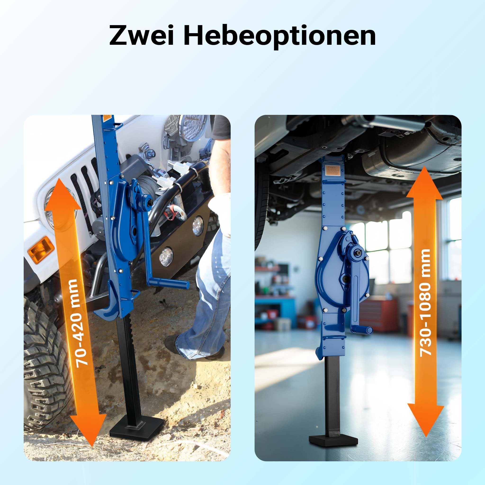 Wiltec Stahlwinde 3000 kg mit Bauhöhe 725 mm, 350 mm Hubhöhe, Robuste Zahnstangenwinde, Hubwinde mit 2 Ansätzen, Stockwinde