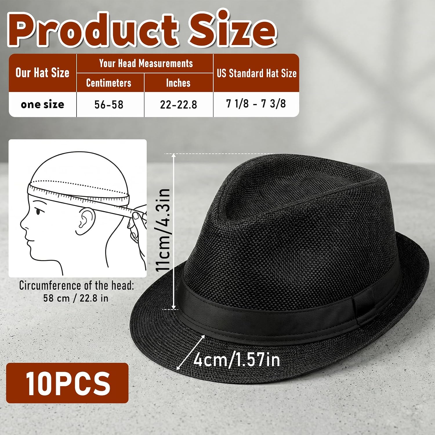 10 Pack Fedora Hats for Men Women Short Brim Unisex Short Brim Summer Beach Panama Cap 1920s Party Costume Hats