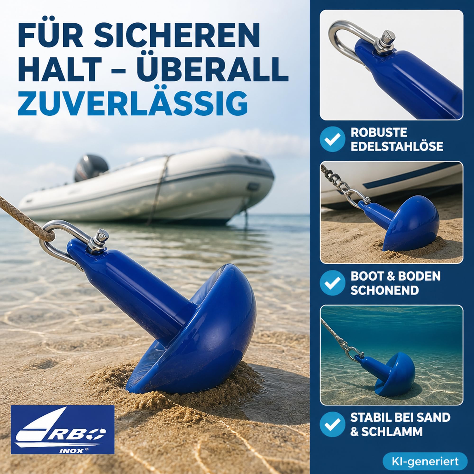 ARBO-INOX Pilzanker – Halt für Schlauchboot & Angelboot – mit Gummischutz