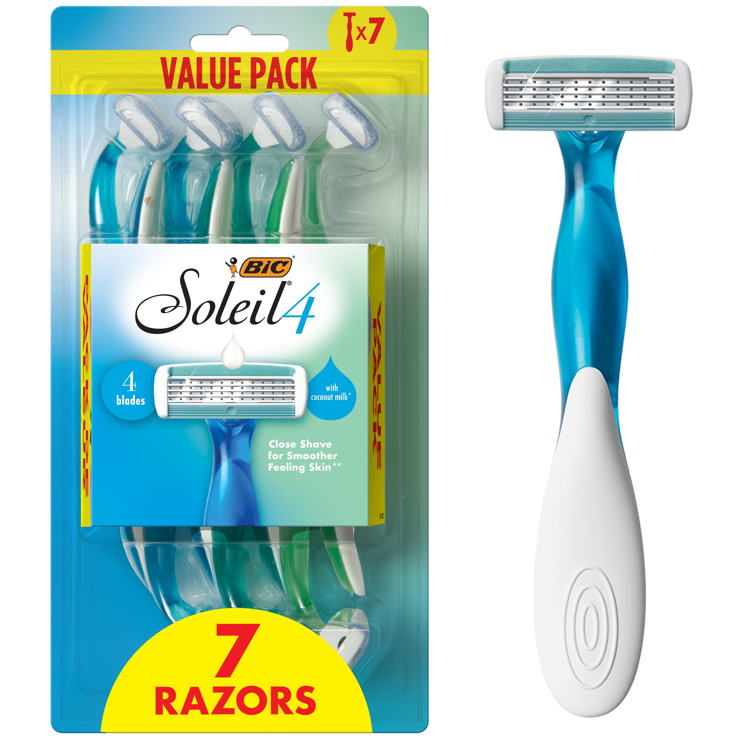 BIC Soleil 4 Womens Disposable Razors, 4-Blade, Flexible Shave, 7-Pack