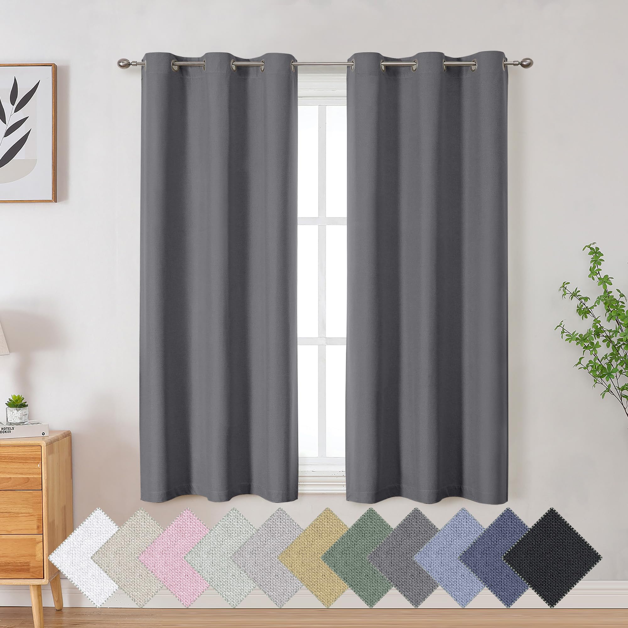 Aiyufeng Charcoal Grey 100% Blackout Curtains 54 Inch Length for Bedroom, Grommet Blackout Curtains/Drapes for Bedroom Window, Noise Reduce Drapes, Grommets Top (Each 40WxL54 Inch, Dark Grey)