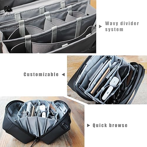 Miniatura 5 de Alex T1 organizador de electrónica de almacenamiento grande bolsa de viaje, YKK resistente al agua, accesorios de viaje, bolsa de maquillaje EDC,