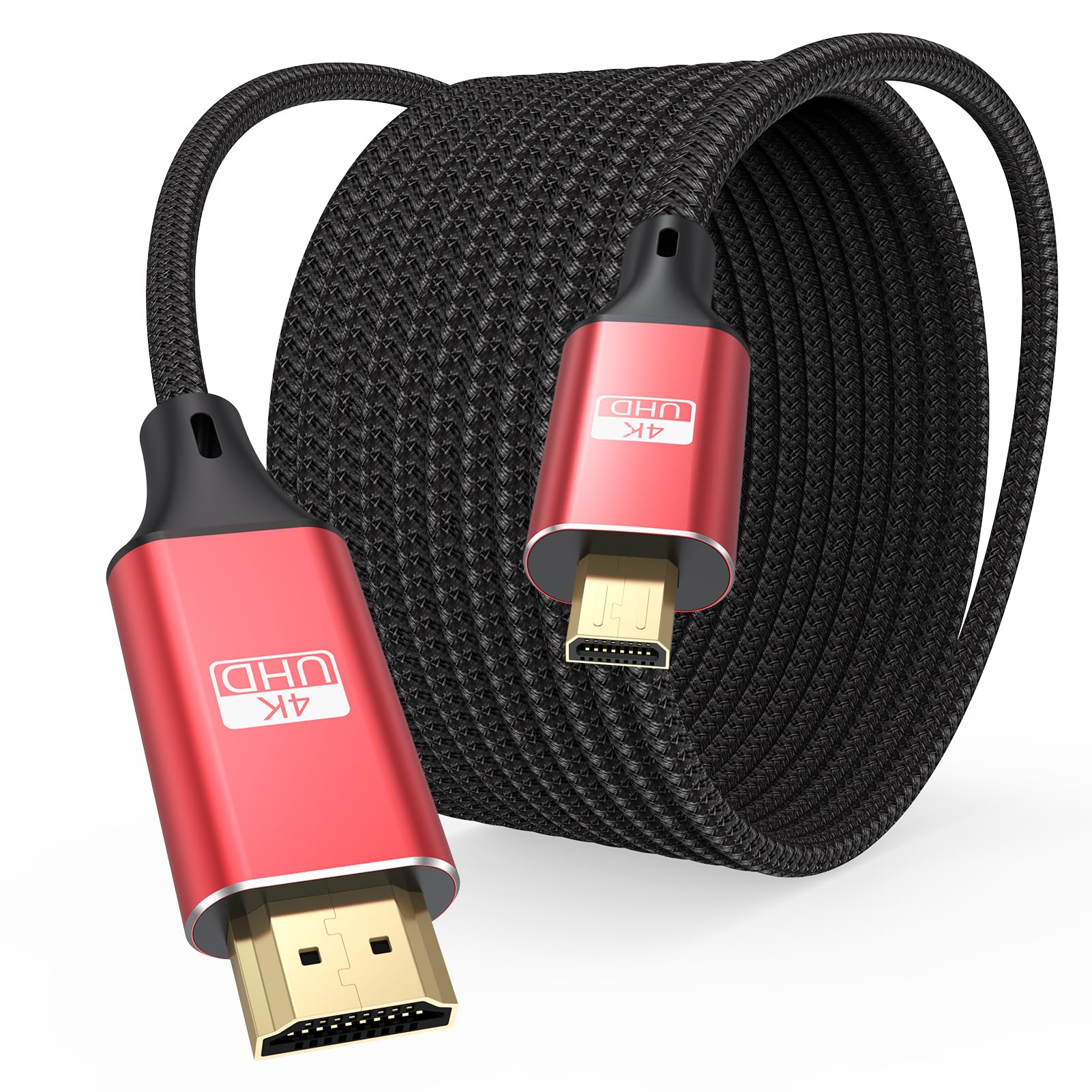 Cable 4K Micro HDMI a HDMI de 30 pies, cable HDMI a Micro HDMI HDR, cable trenzado de nailon de alta velocidad (4K a 30Hz, 2K, 1080P, 3D, ARC) para cámara, DSLR, Raspberry Pi 5/4, portátil