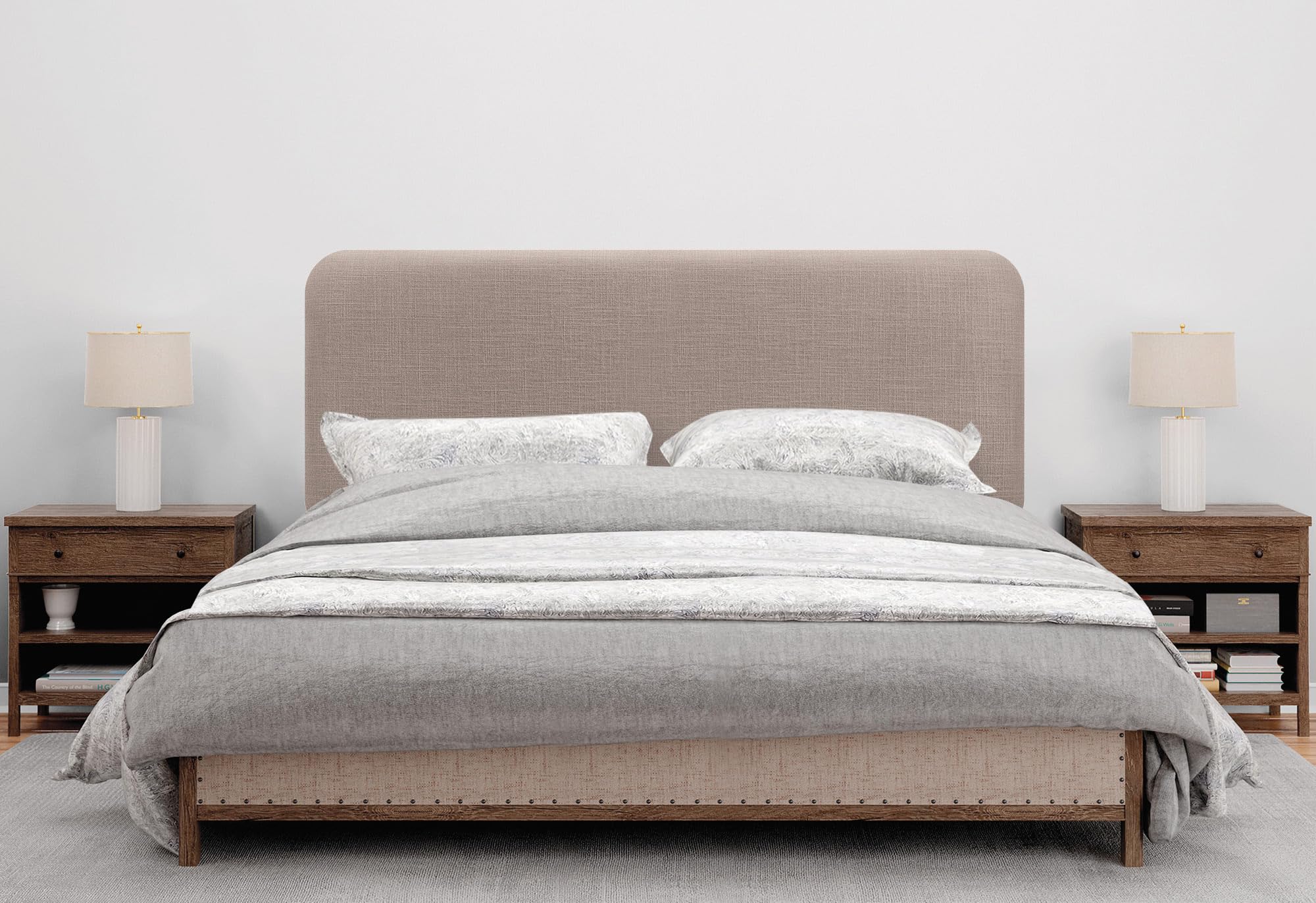 DHOME Gepolstertes Glattes Abgerundetes Kopfteil aus Naturleinen für Wand Akustik-Kopfteile Schalldämmend Kopfende Bett Schlafzimmer (Erde, 160cm)
