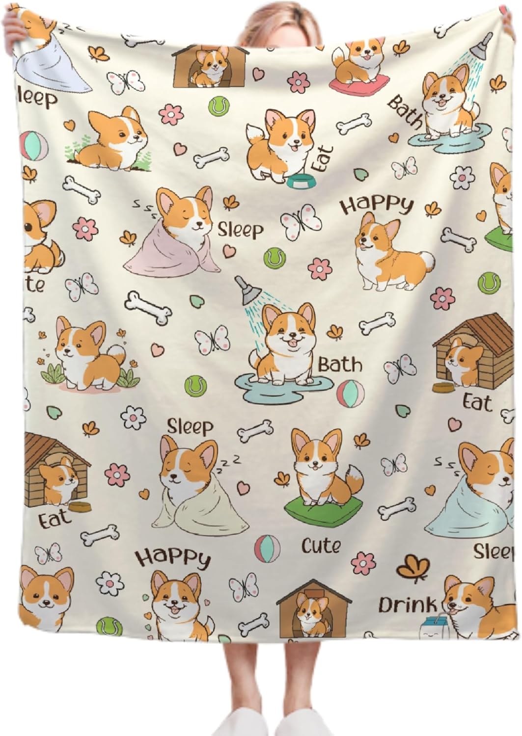 Funny Corgi Blanket Gift for Girls Boys Kids Adult Super Soft Flannel Blanket Throw for Sofa Couch Bed Camping Travel - Plush Warm Home Decor for All Seasons,40"x50"for Kids/Baby
