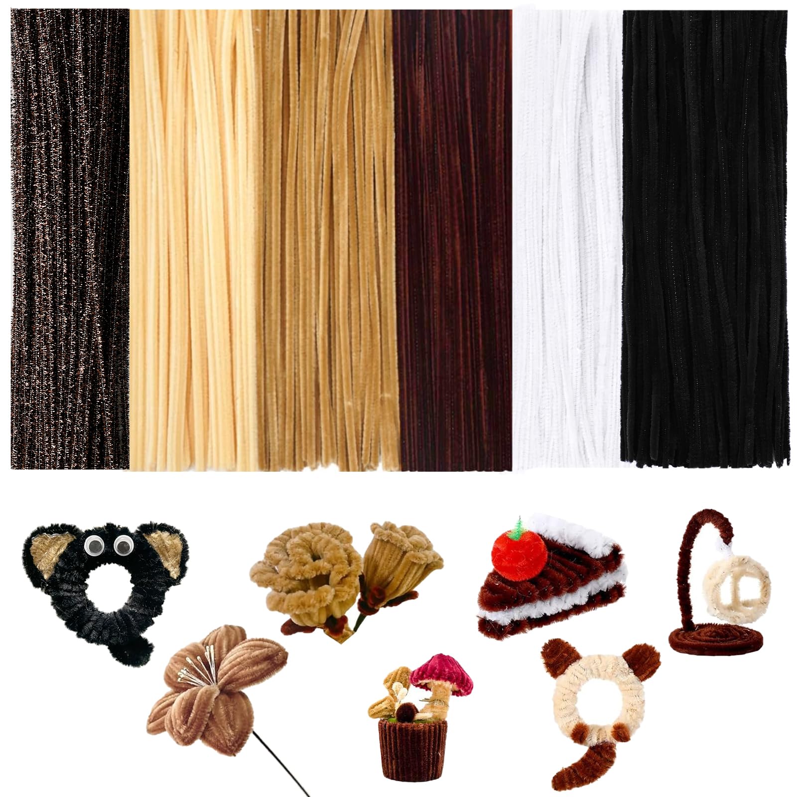 Pack of 300 Colourful Pipe Cleaners for Crafts Black, White and Grey Pipe Cleaners Bending Plush Craft Wire 30 cm Chenille Wire Pipe Cleaner for Creative DIY Projects and Craft Decoration