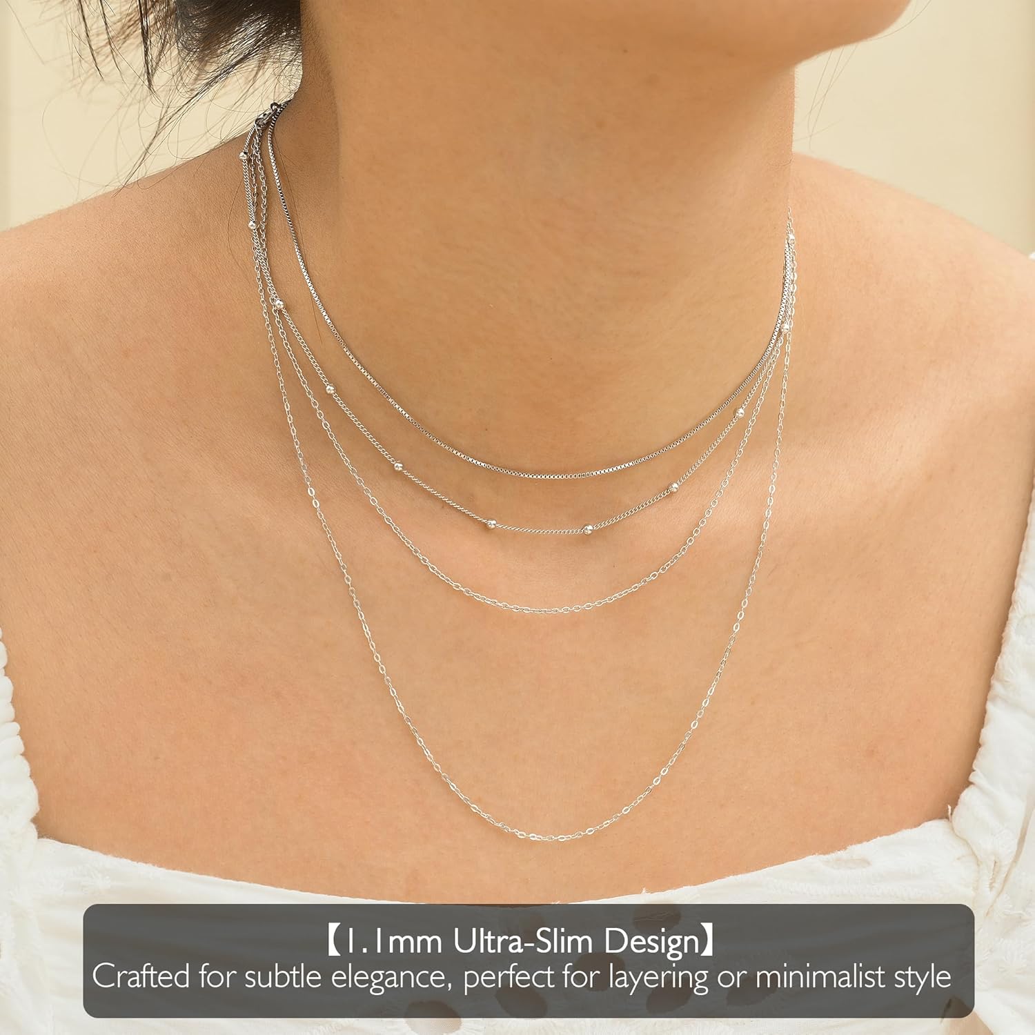 Italian 1.2/1/0.8mm 925 Sterling Silver Chain for Women, Solid Box Cable Rope Station Necklace Chains, Nickel-Free & Hypoallergenic, Thin & Dainty & Sturdy, Perfect for Pendants & Everyday Jewelry - Image 4