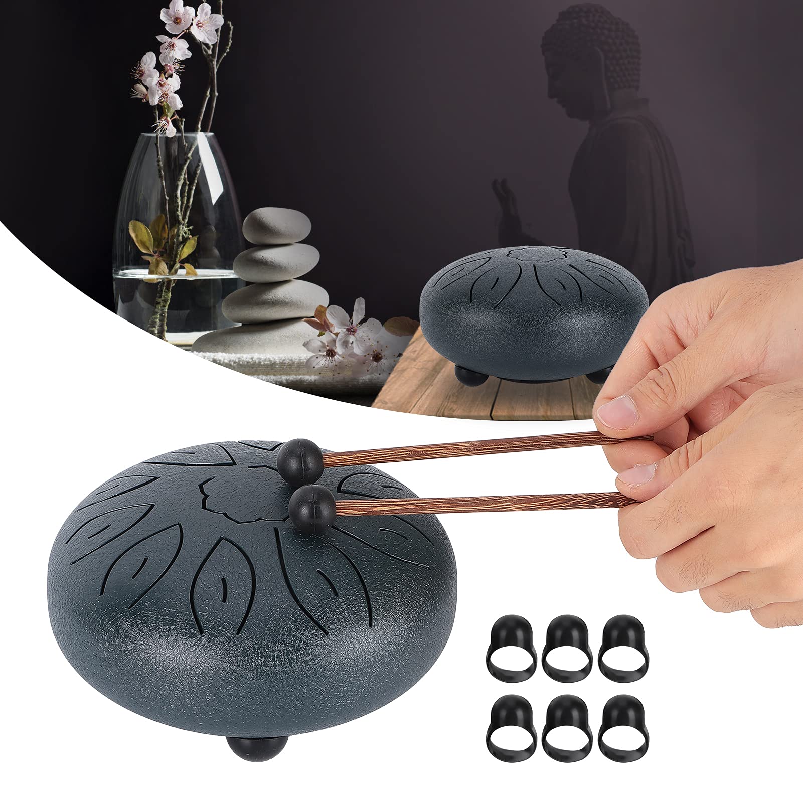 Zestaw stalowych bębnów z językiem, 11 tonów, eteryczny instrument perkusyjny Worry-Free-Sanskrit, 6-calowy bęben ze stali węglowej z kieszenią na sznurek, pałeczki perkusyjne,