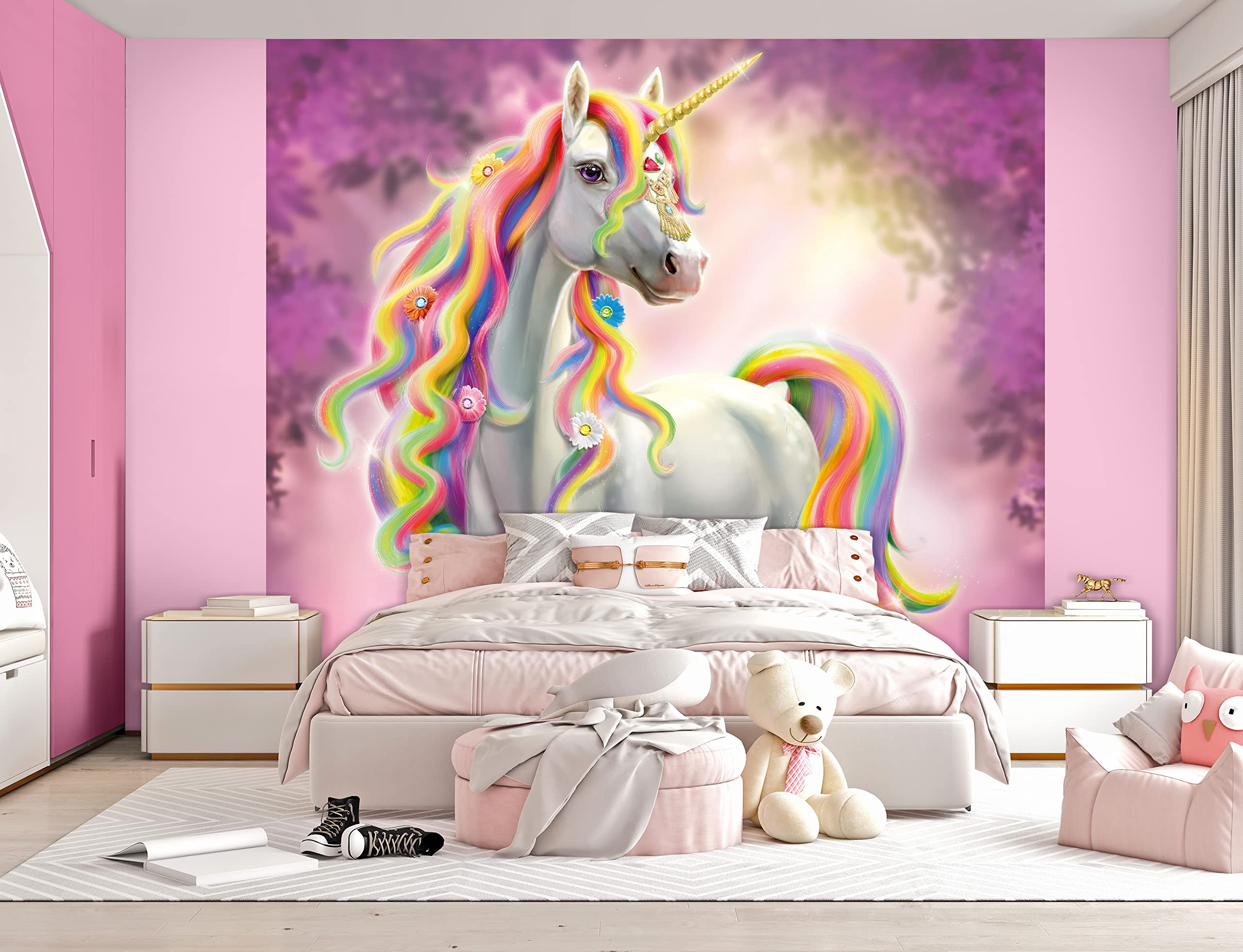 WalltasticGemstone Unicorn 6 Panel Wallpaper Mural, FSC Paper, Multi, 8 feet High x 10 feet Wide, 1 Size