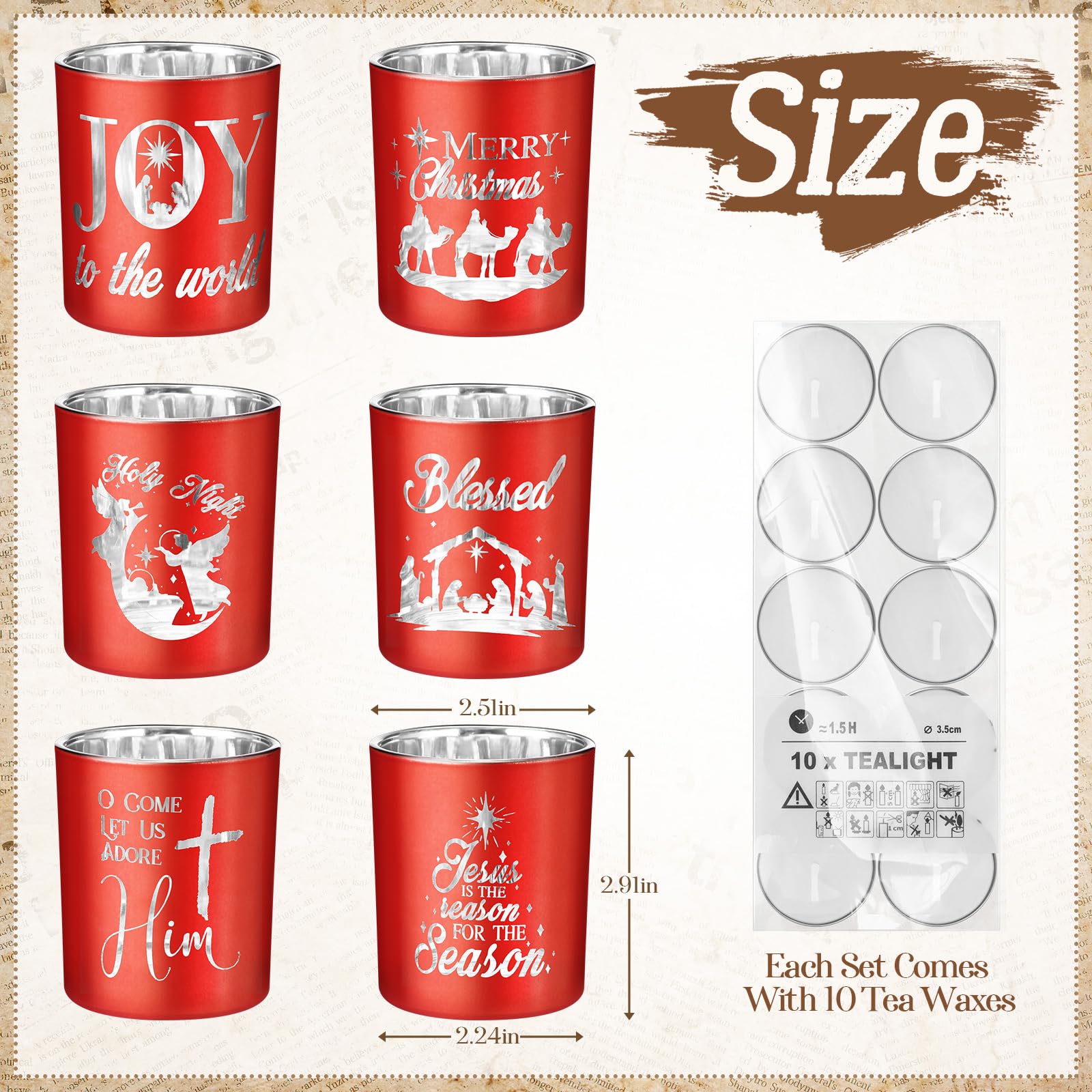 Mumufy 6 portavelas de Navidad con 10 juegos de velas de té, portavelas votivos de Adviento de Navidad, portavelas de cristal rojo, para decoración de centro de mesa de Navidad, fiesta en casa, boda