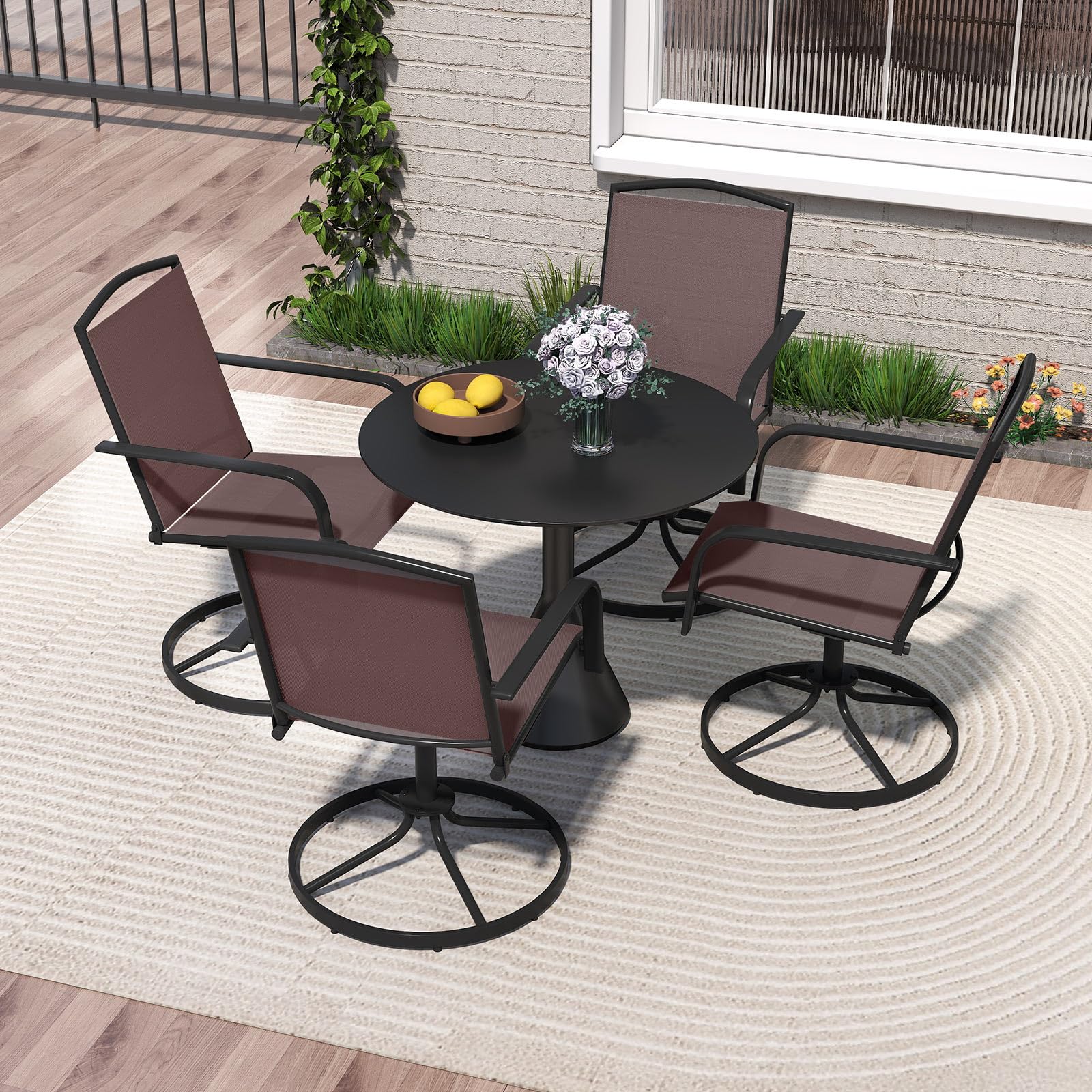 GIANTEX Juego de 2 Sillas Mecedoras Giratorias, Sillones con Respaldo Alto, Reposabrazos y Tejido Transpirable, Marco de Metal, Carga hasta 150 kg, Sillas para Patio, Jardín, Terraza (Marrón)
