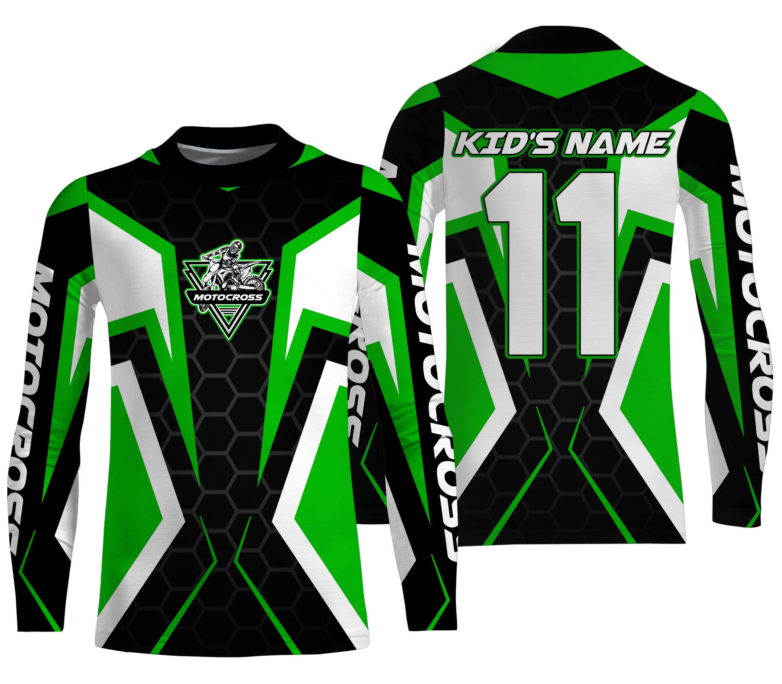 Adult&Kid Custom Motocross Green Jersey MX Off-Road UPF30+ Racing Dirt Bike Shirt Motorcycle PDT327