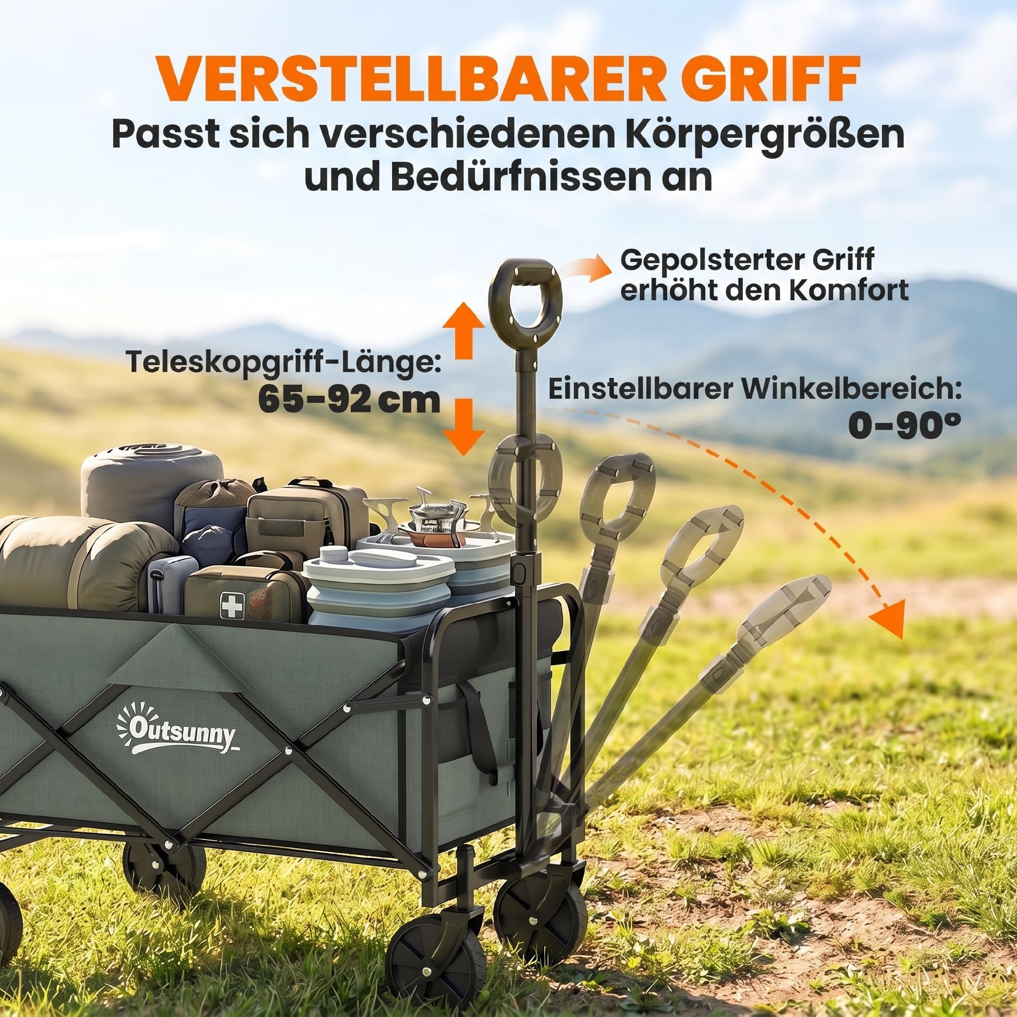 Outsunny Gartenwagen 90 kg Belastbar Klappbar Bollerwagen Faltbar Grün