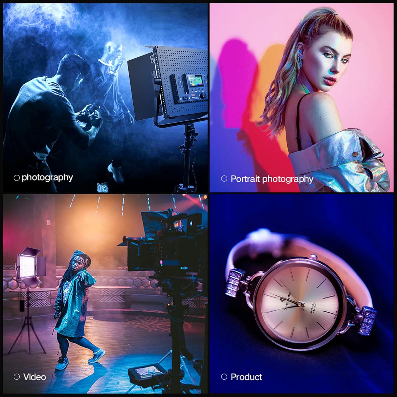 Frее Shірріng 🛒 RGB Led Photography Lighting, Pixel Full Color Video Lighting Kit, 552PCS LED Beads 45W/CRI 97/2600K-10000K/9 Applicable Scenes, Led Video Light with U Bracket/Barn Door for Portrait, Video Shooting