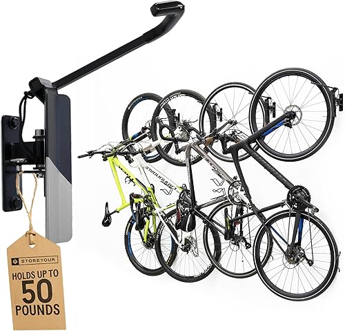 Vista 20 de StoreYourBoard Bike Swivel Rack – Wall Mounted Garage Bike Storage, Vertical Bike Rack with 120° Swivel Hanger & Stopper – Space-Saving Bike Rack