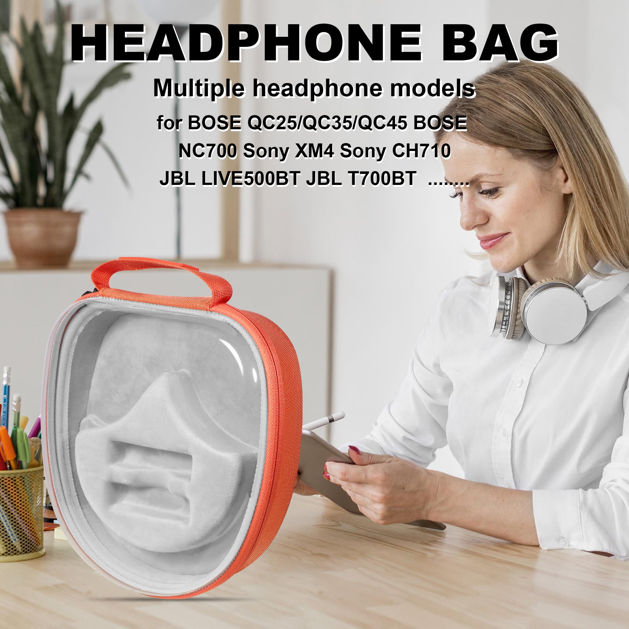 Bolsa de almacenamiento para auriculares compatible con Sony, Skullcandy, Plantronics, Bose, Beats, JBL, Sennheiser (naranja, pequeña (transparente)