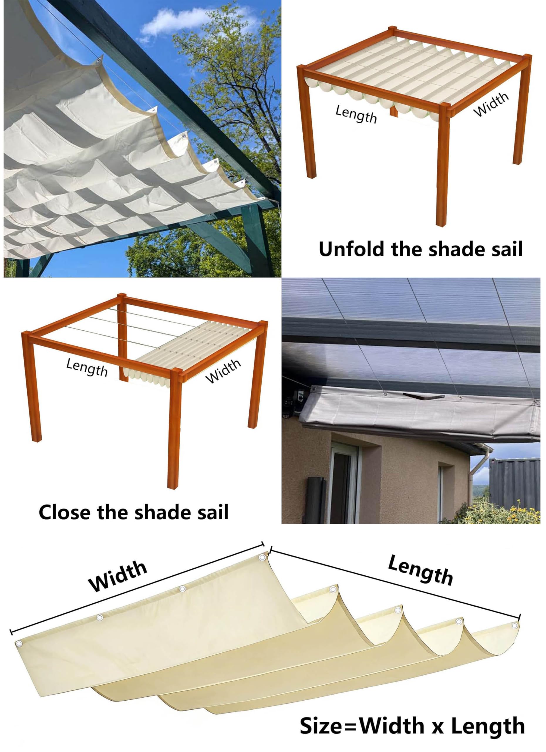 Retráctil Ondulada Vela de Sombra 2.5x6m Impermeable Toldos Exterior Rectangular Protección Rayos UV Resistente al Desgarro para Terraza Balcon Exterior Jardín con Ojales y Cuerdas Crema