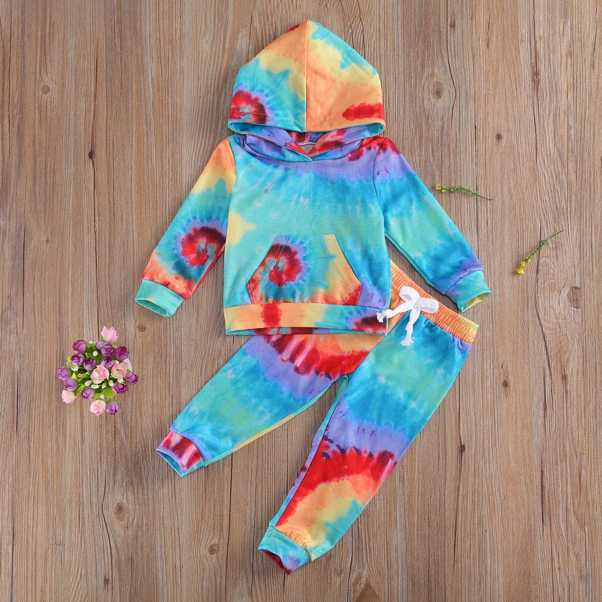 Toddler Kids Baby Girl Winter Clothes Set Tie Dye Print Long Sleeve Pocket Hoodies Top with Pants 2Pcs Tracksuit Sweatshirts (Spiral-Blue, 3T / 4T)