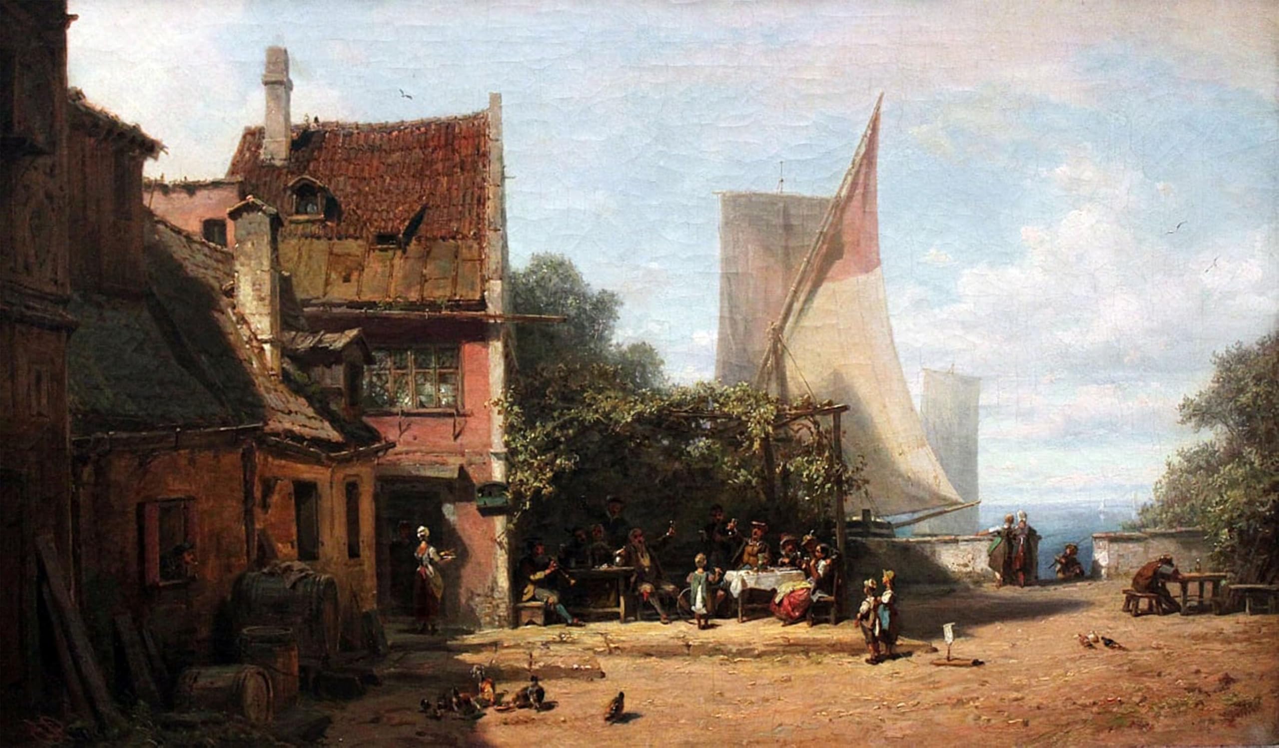 POSTERIIk Vintage Print Pop Art Landscape Artwork Old Tavern at Lake Starnberg by Carl Spitzweg Art Prints for Office Home Decor 60x90cm