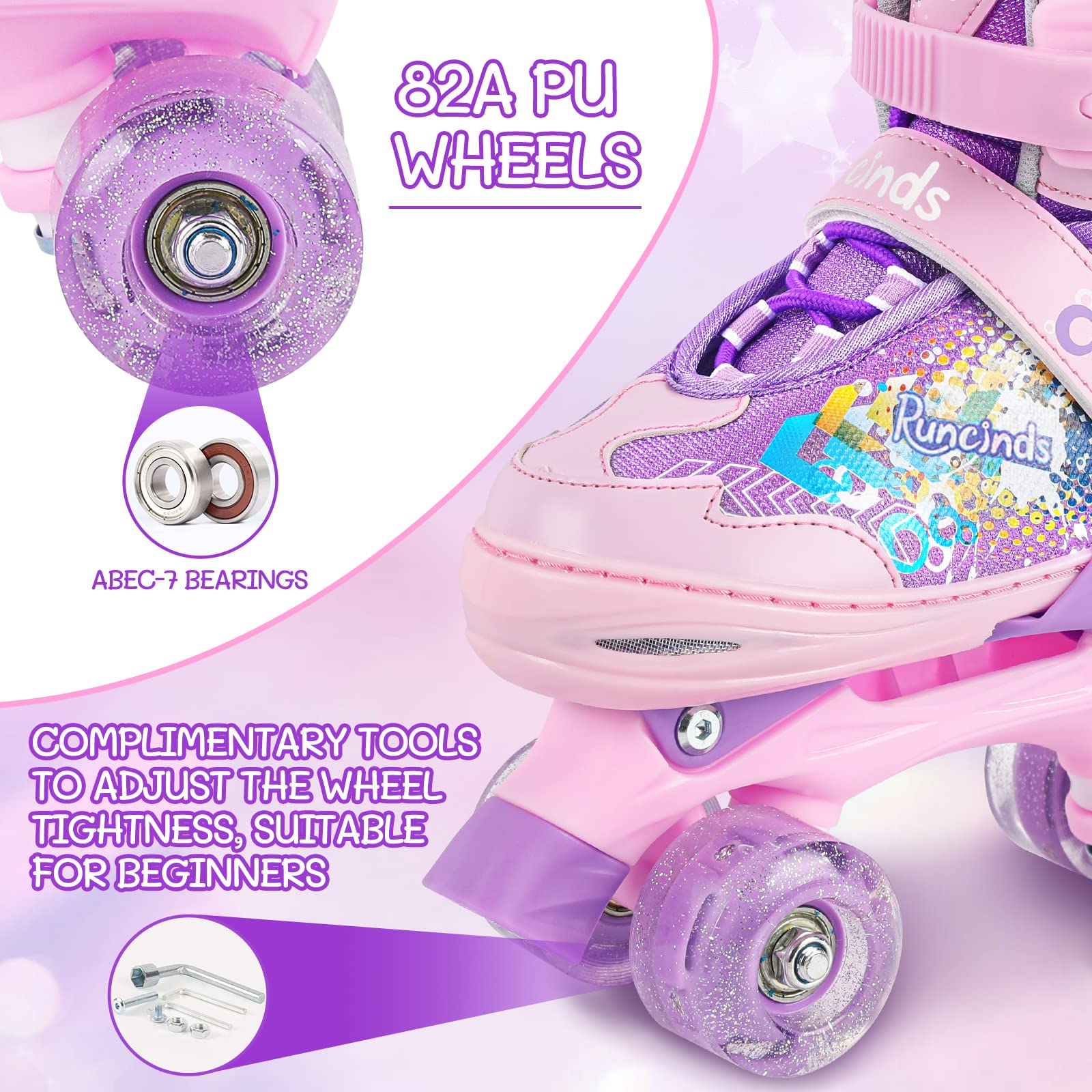 Patins à roulettes réglables pour Tout-Petits de 4 Tailles pour Filles et Femmes avec Roues Lumineuses, Patins à roulettes pour Enfants pour débutants en Plein air intérieur