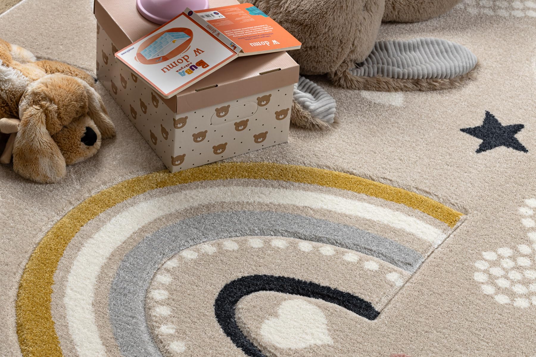 Kiddo Teppich 6109 Creme/weiß Regenbogen-Herzmotiv 160x220 cm